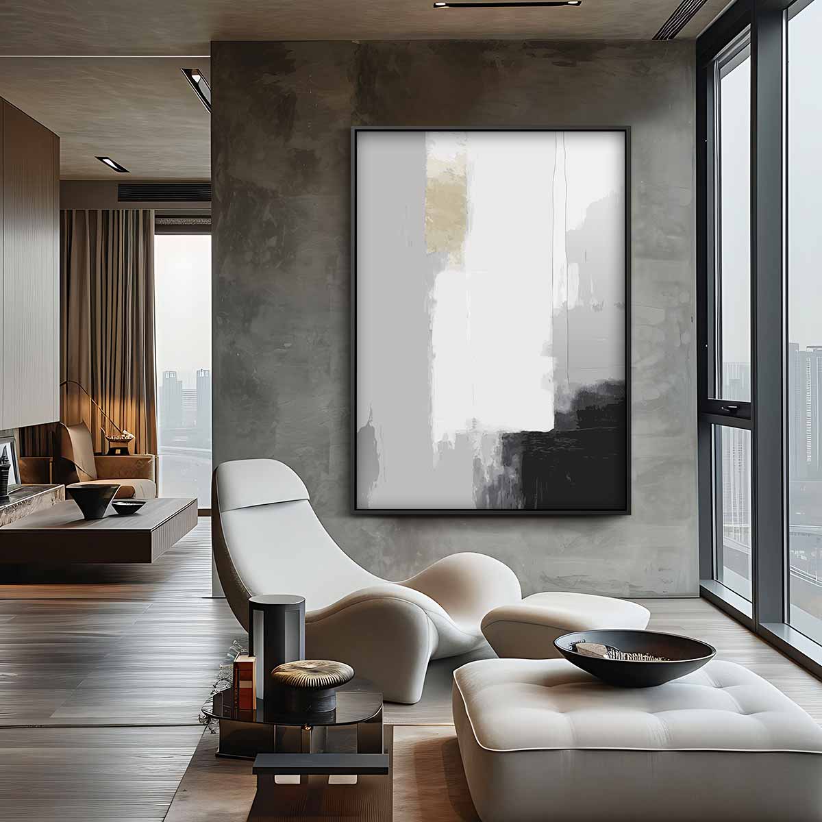 Abstracte Grijze Compositie Kunstwerk-canvas-dibond-plexiglas-wanddecoratie-WallArtistic