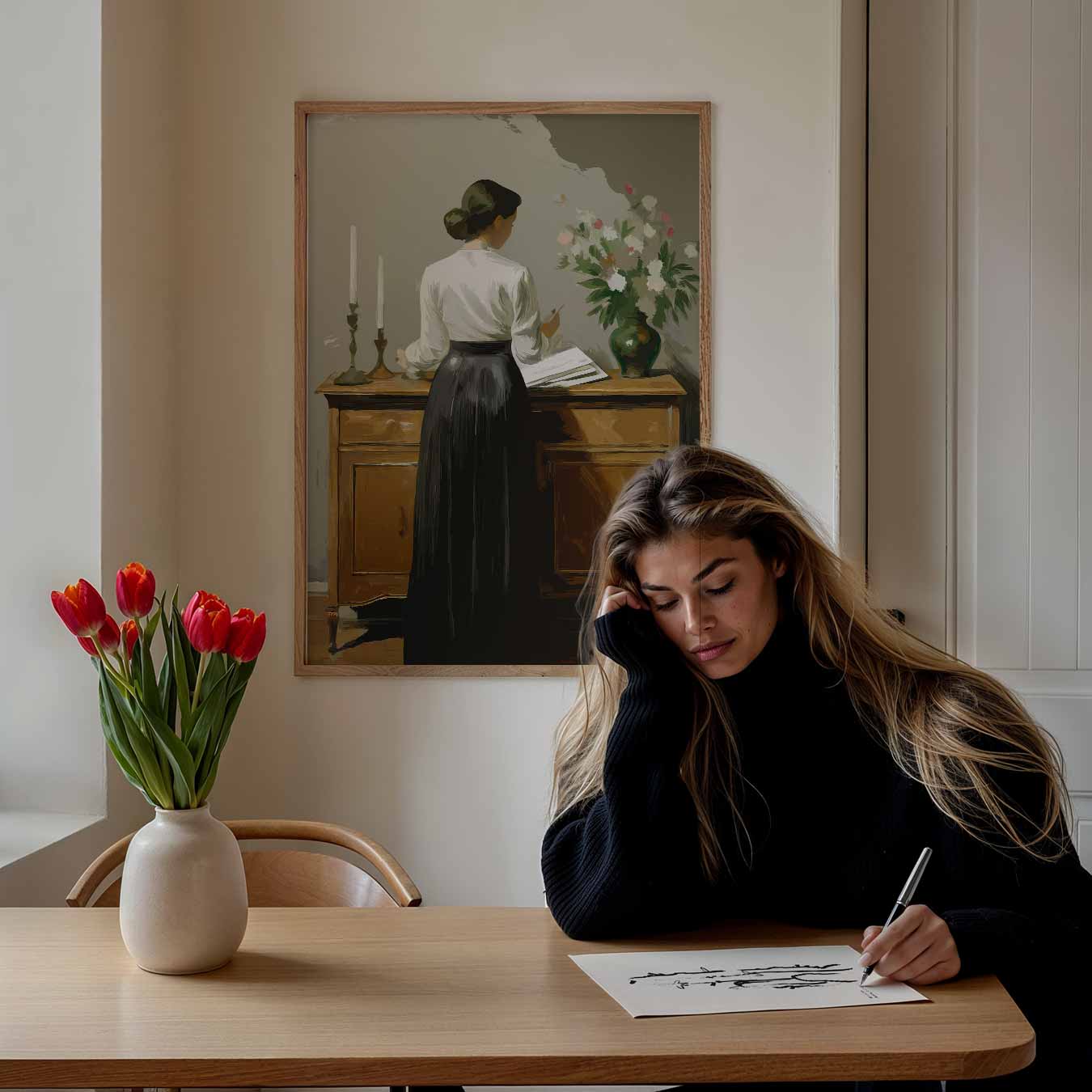 Elegante Dame Vintage Stijl Poster-WallArtistic