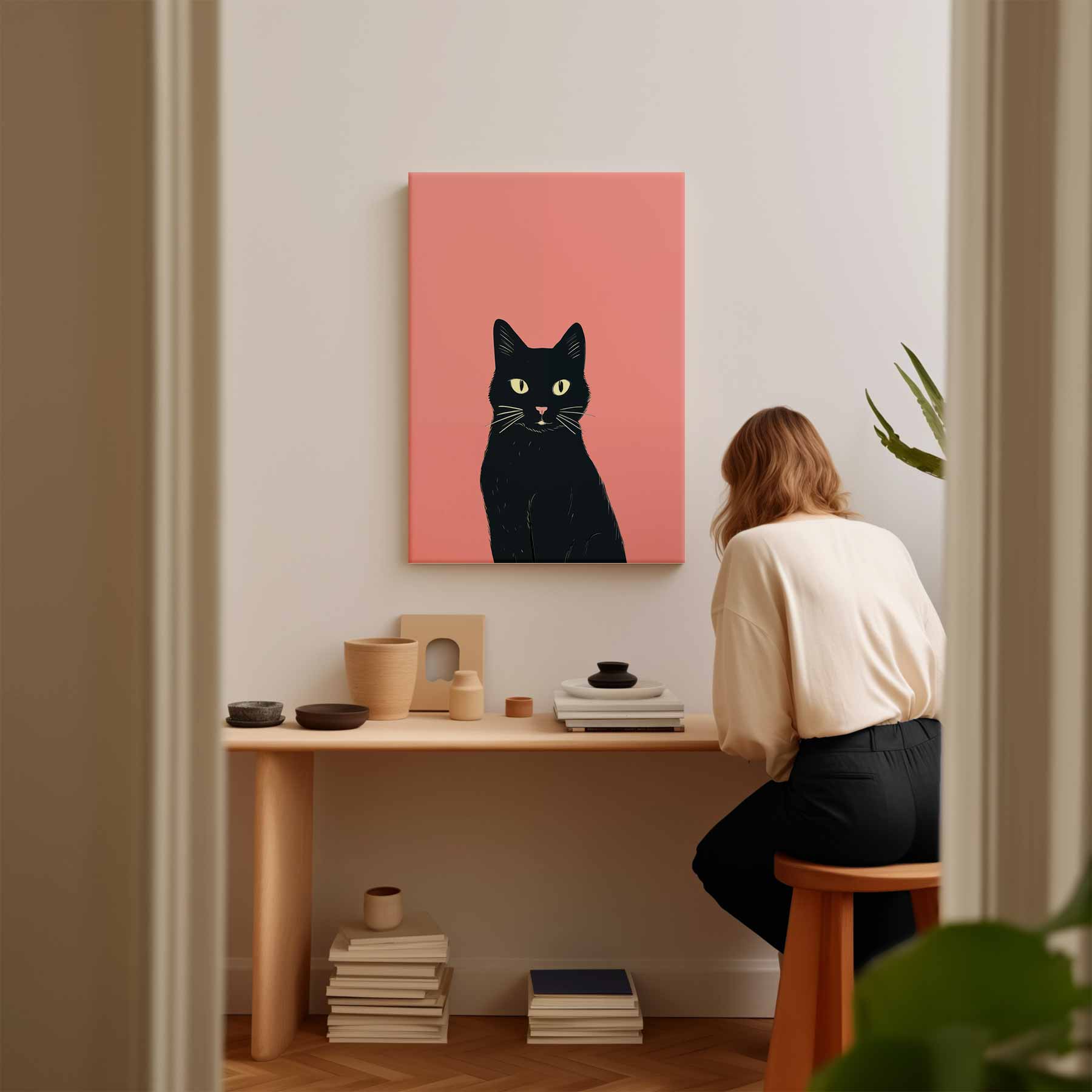Mystieke Zwarte Kat Illustratie Kunstwerk-canvas-dibond-plexiglas-wanddecoratie-WallArtistic