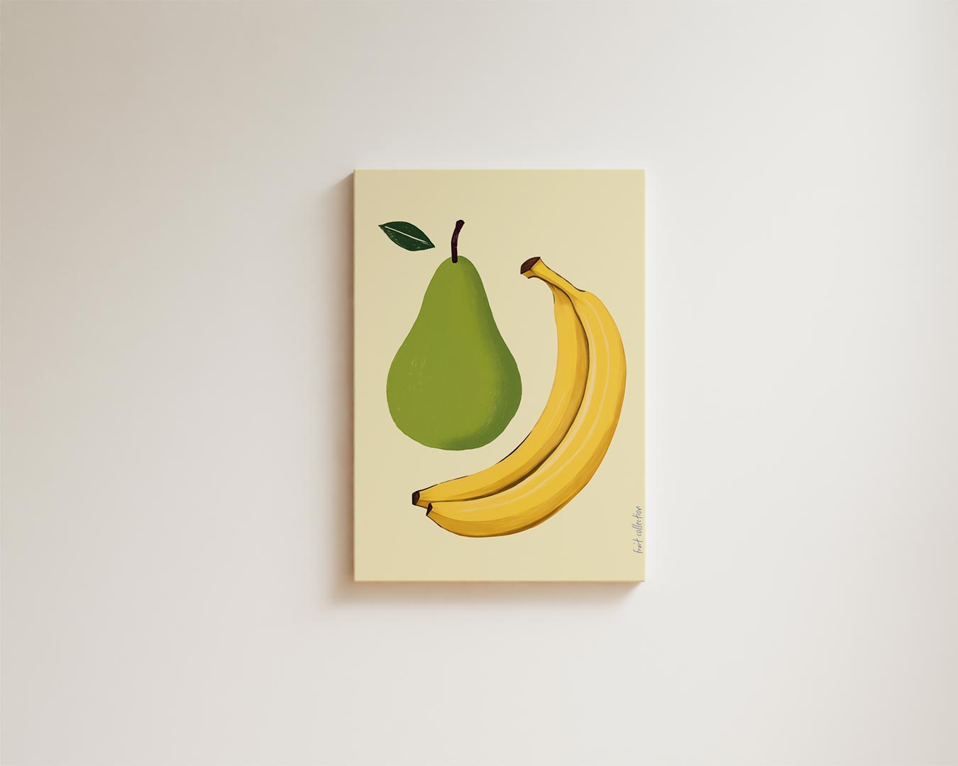 Speelse Perens en Bananen Illustratie Kunstwerk-canvas-dibond-plexiglas-wanddecoratie-WallArtistic