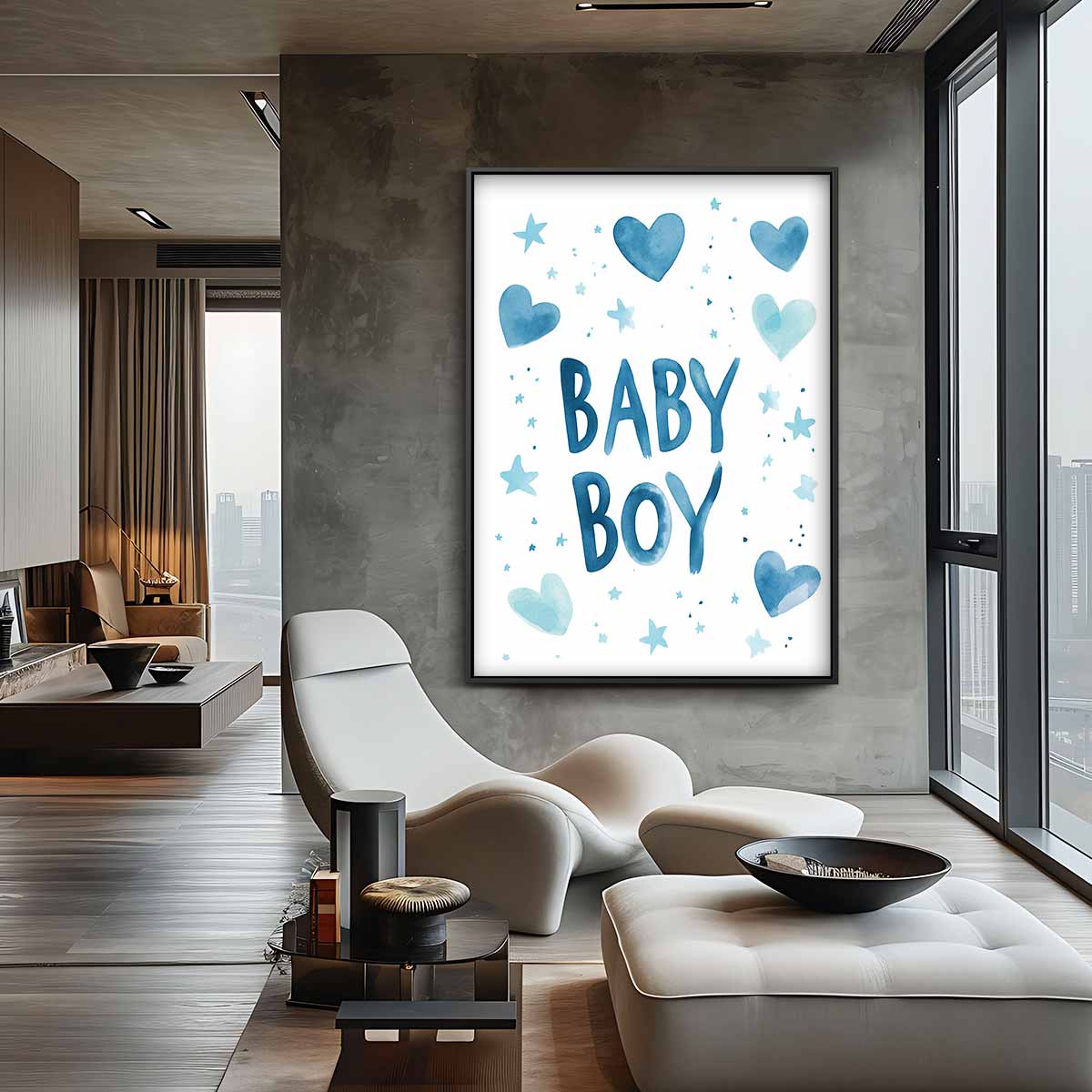 Baby Boy Waterverf Poster Kunstwerk-canvas-dibond-plexiglas-wanddecoratie-WallArtistic