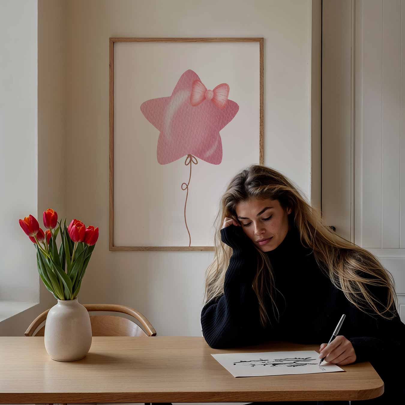 Dromerige Roze Ster Balloon Poster