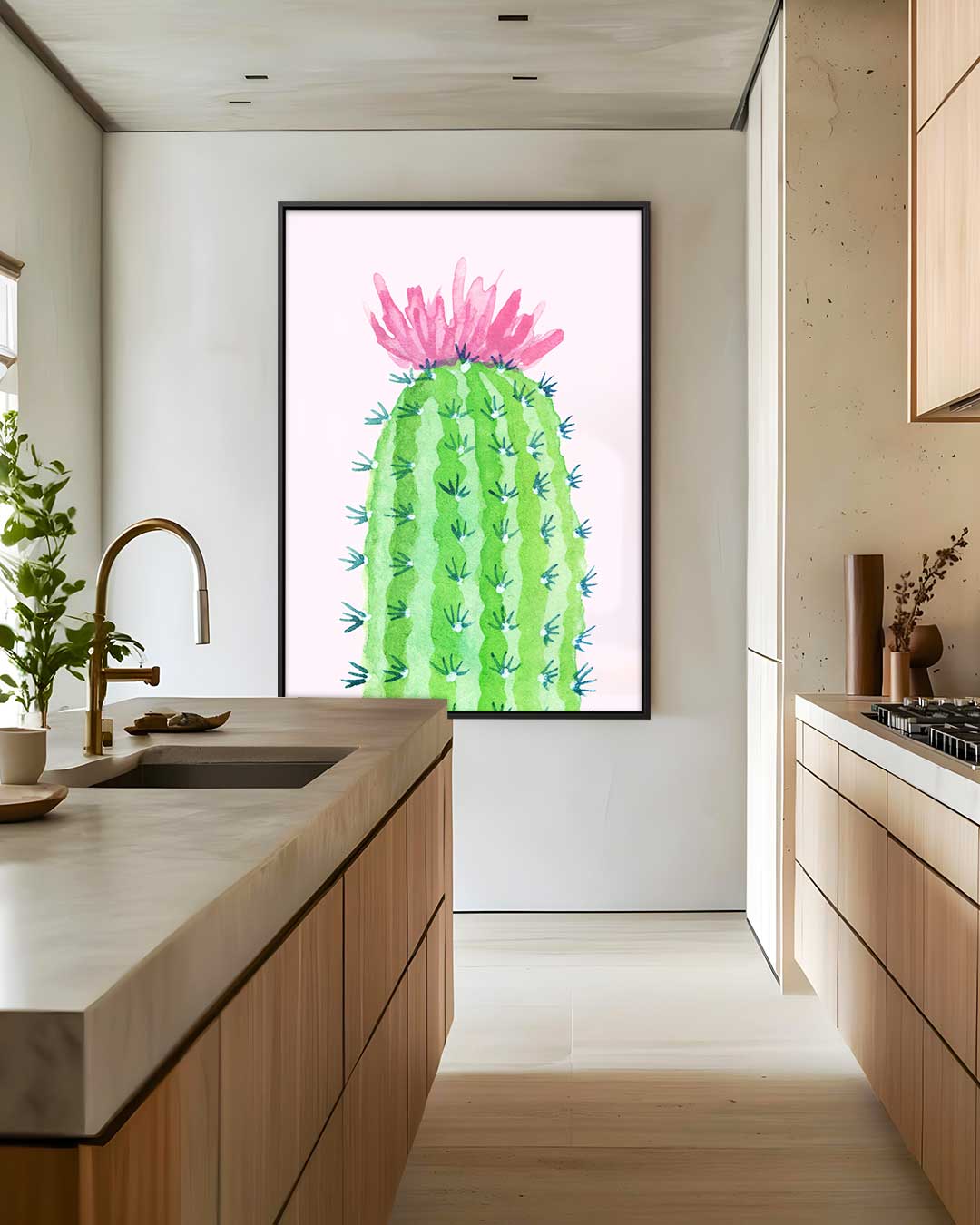 Bloeiende Cactus Schilderij Kunstwerk-canvas-dibond-plexiglas-wanddecoratie-WallArtistic