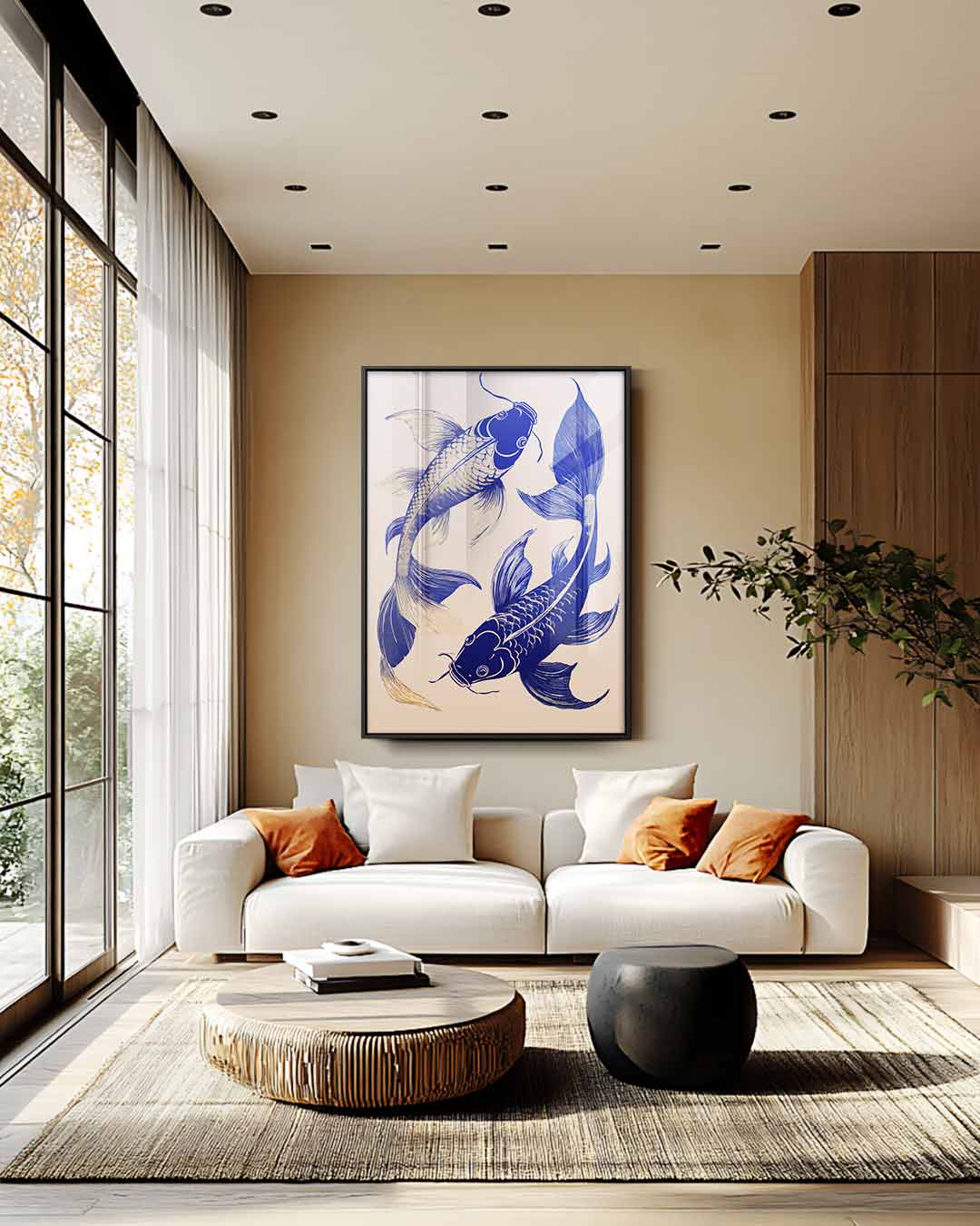 Dansende Koi Vissen Kunstwerk-canvas-dibond-plexiglas-wanddecoratie-WallArtistic