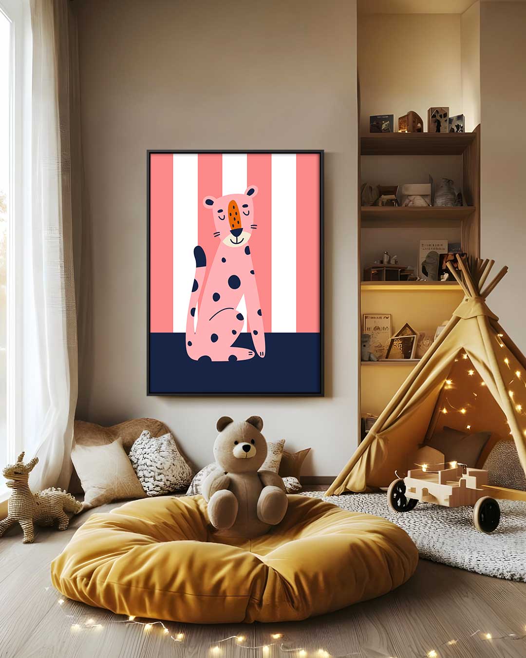 Vrolijke Luipaard Print Kunstwerk-canvas-dibond-plexiglas-wanddecoratie-WallArtistic