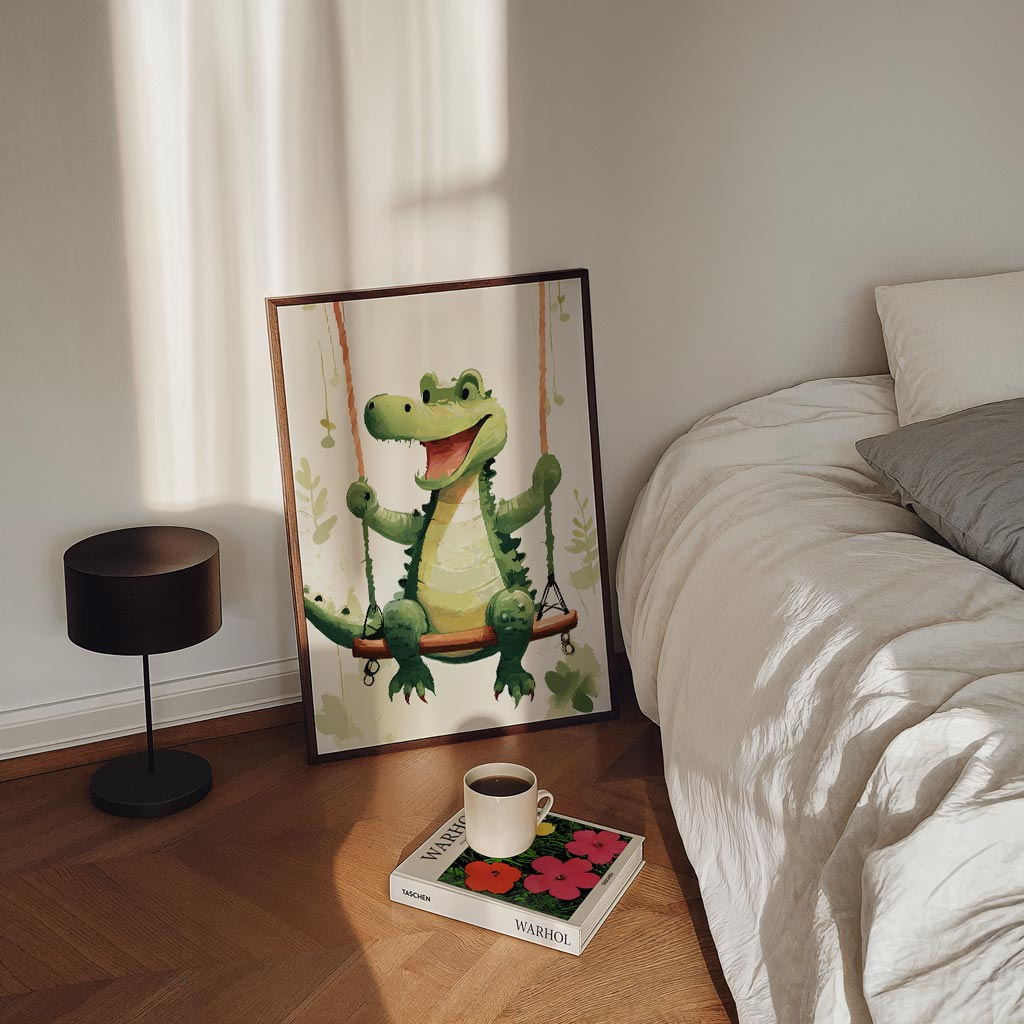 Vrolijke Krokodil op Schommel Poster