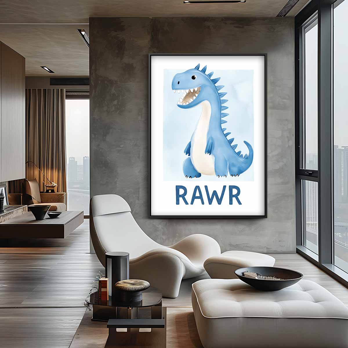 Vrolijke Dino Poster Kunstwerk-canvas-dibond-plexiglas-wanddecoratie-WallArtistic