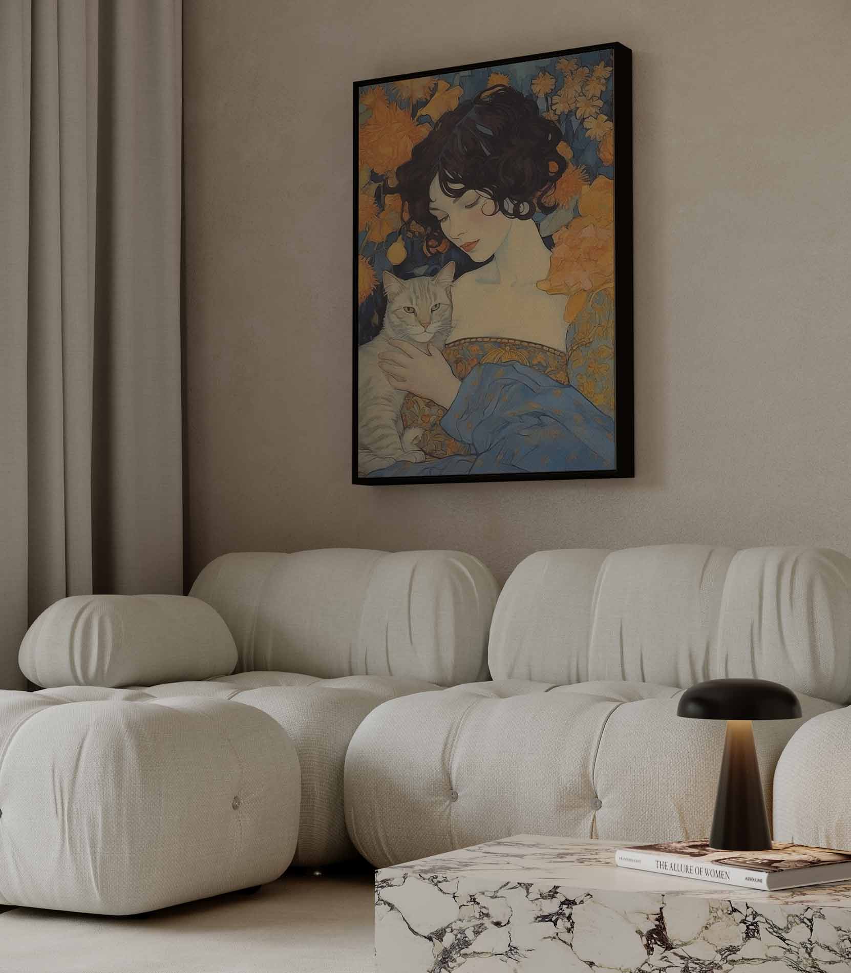 Dromerige Vriendschap met Kat Kunstwerk-canvas-dibond-plexiglas-wanddecoratie-WallArtistic