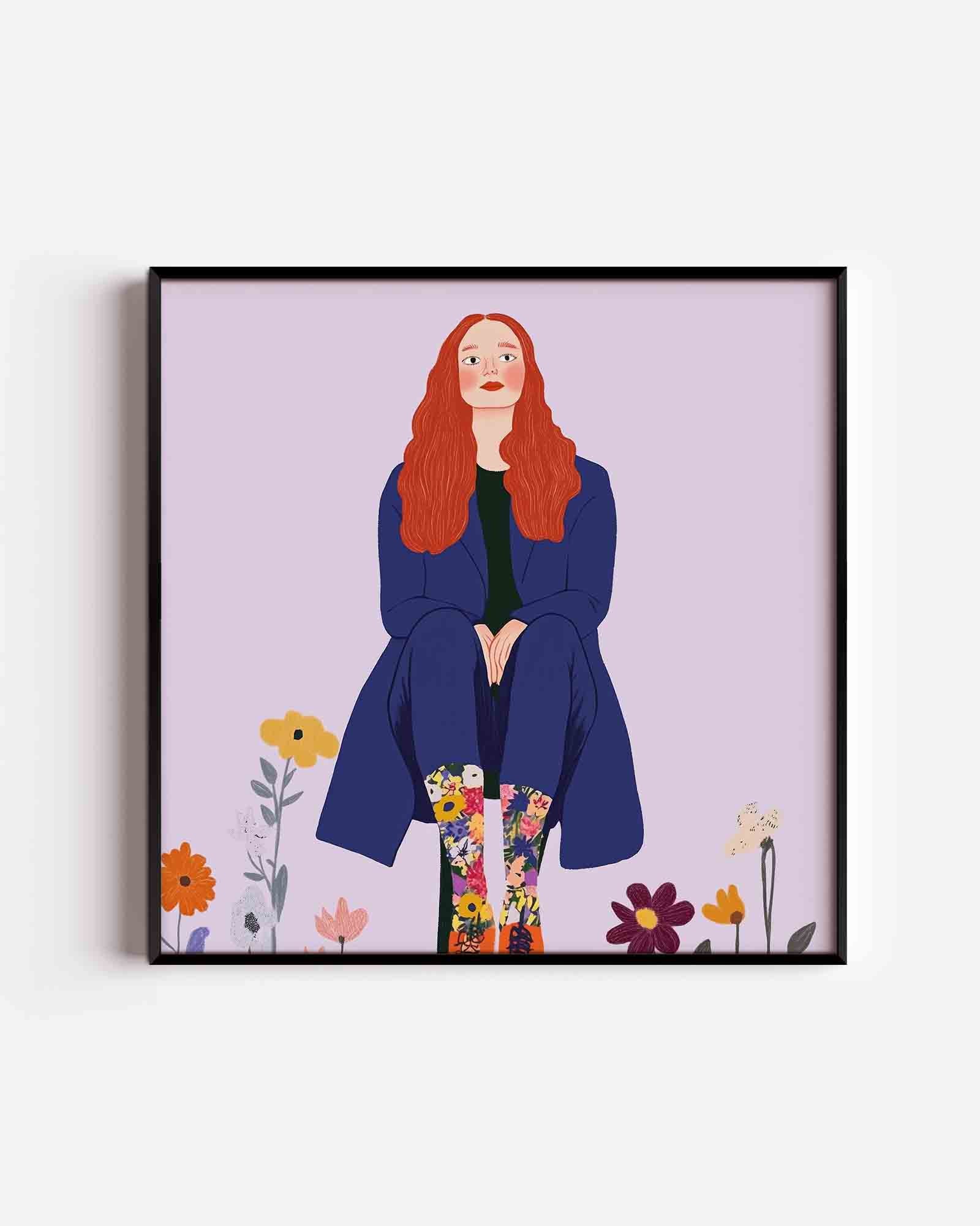 Vrouw met bloemenlaarzen Poster
