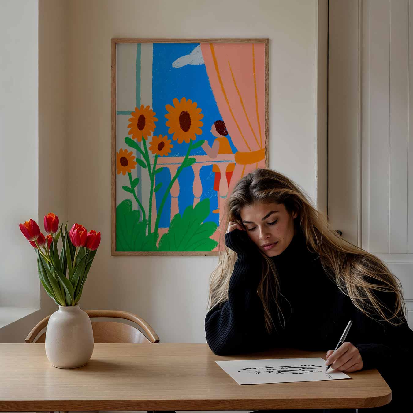 Zonnige Balkon Idylle Poster-WallArtistic