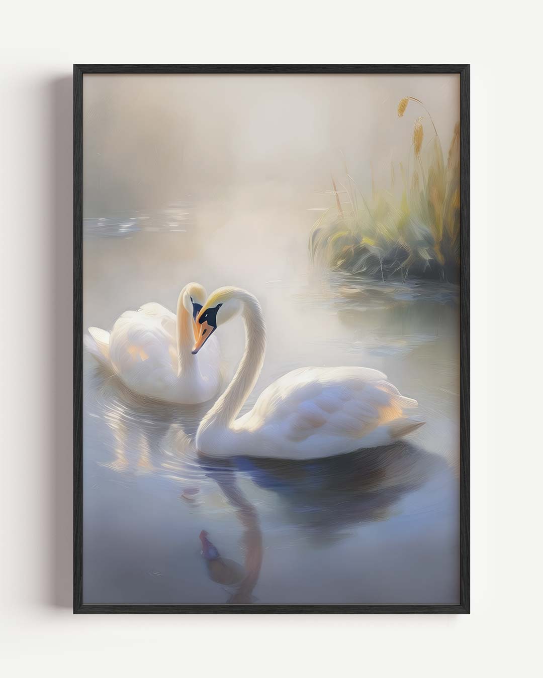 Romantische Zwanen in de Ochtendmist Poster-WallArtistic