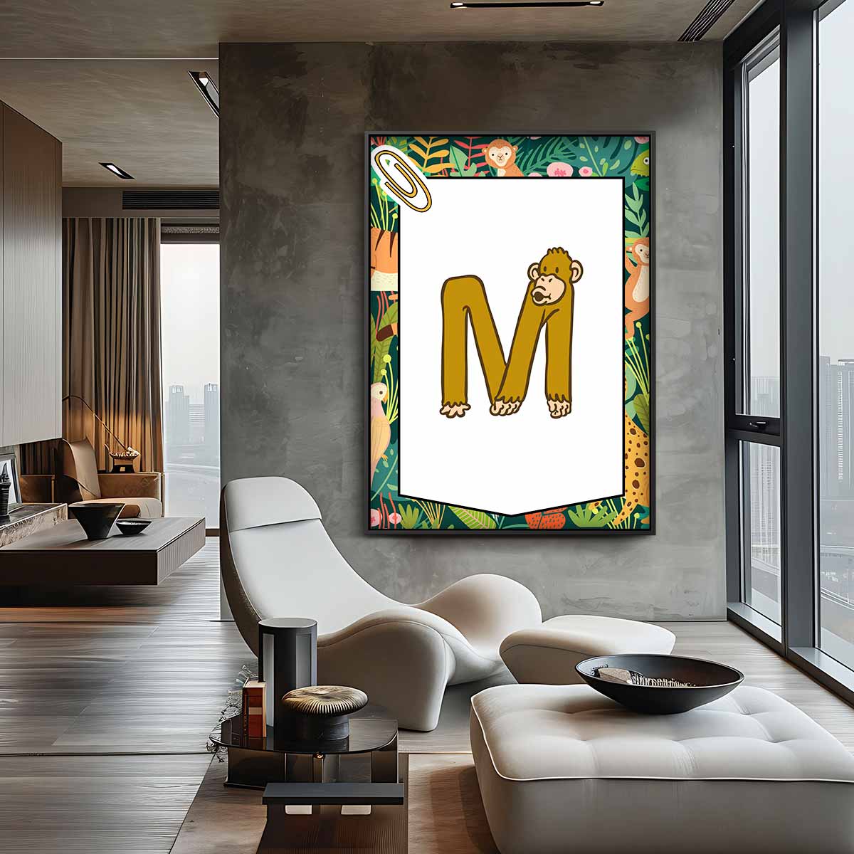 Jungle Alfabet Poster - Letter M Kunstwerk-canvas-dibond-plexiglas-wanddecoratie-WallArtistic
