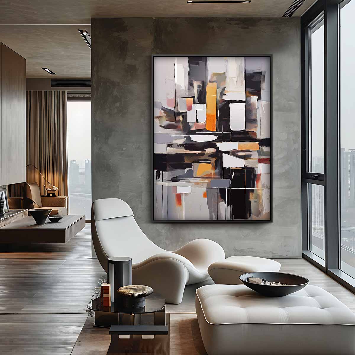 Moderne Abstractie in Diepe Tinten Kunstwerk-canvas-dibond-plexiglas-wanddecoratie-WallArtistic