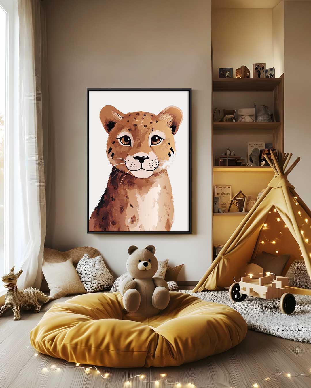 Vrolijk Cheeta Portret Kunstwerk-canvas-dibond-plexiglas-wanddecoratie-WallArtistic