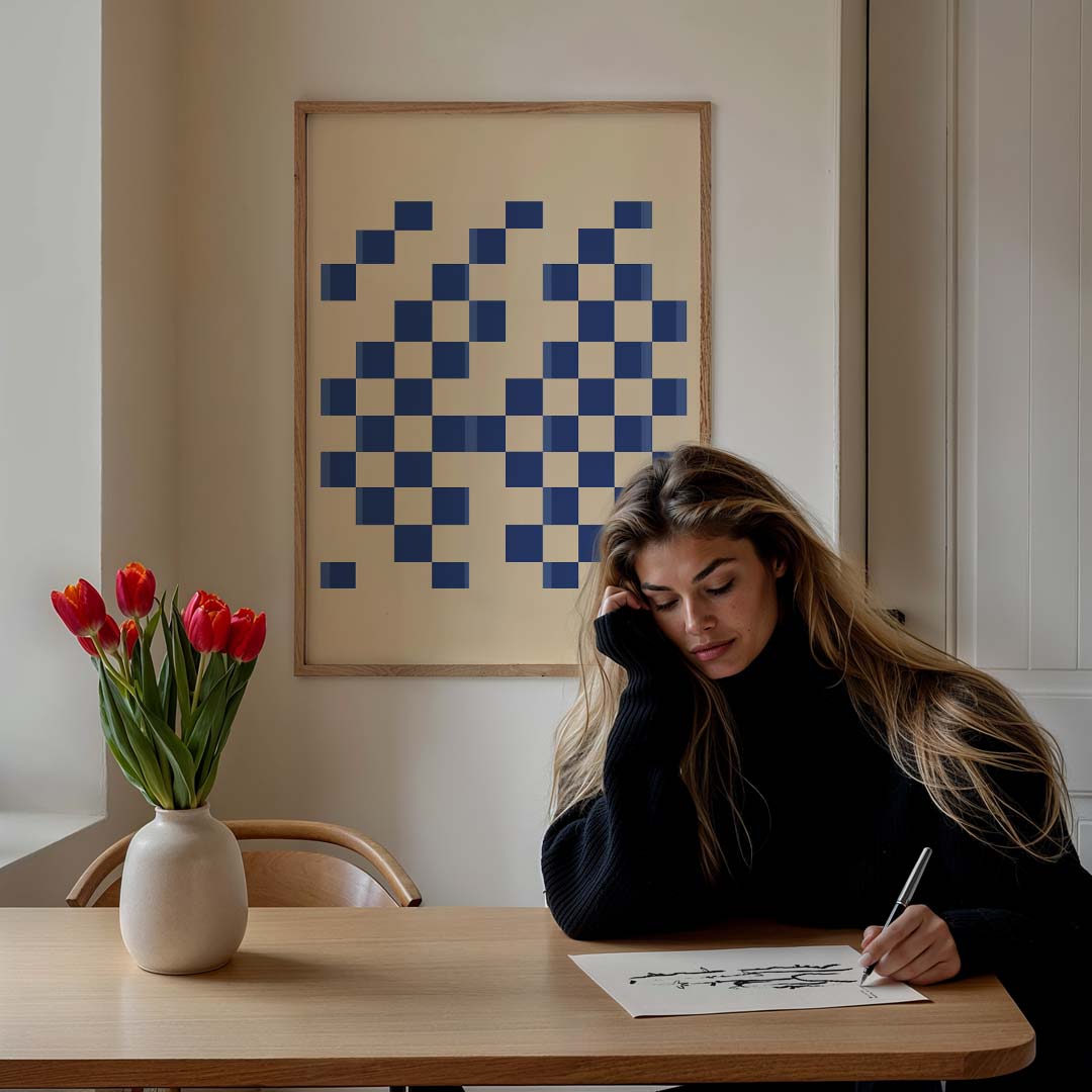 Stijlvolle Blauw-Ruit Kunstposter-WallArtistic