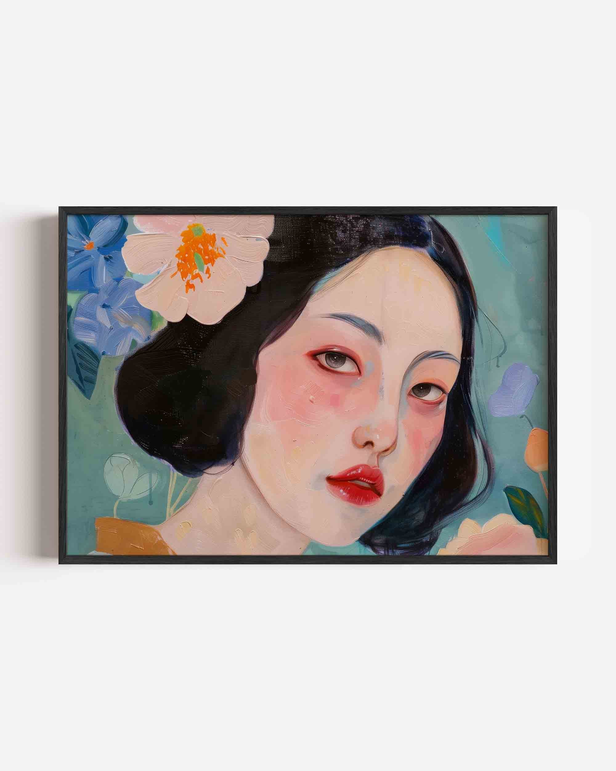 Vrouwelijk portret met bloemen Poster
