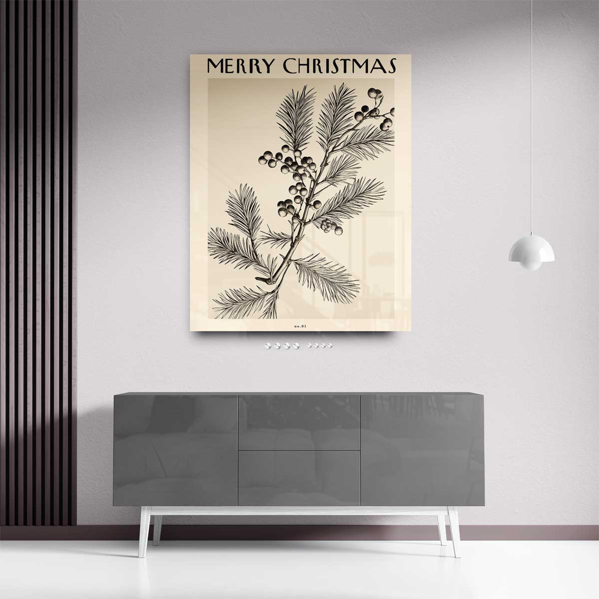 Vintage Kersttak Illustratie Kunstwerk-canvas-dibond-plexiglas-wanddecoratie-WallArtistic