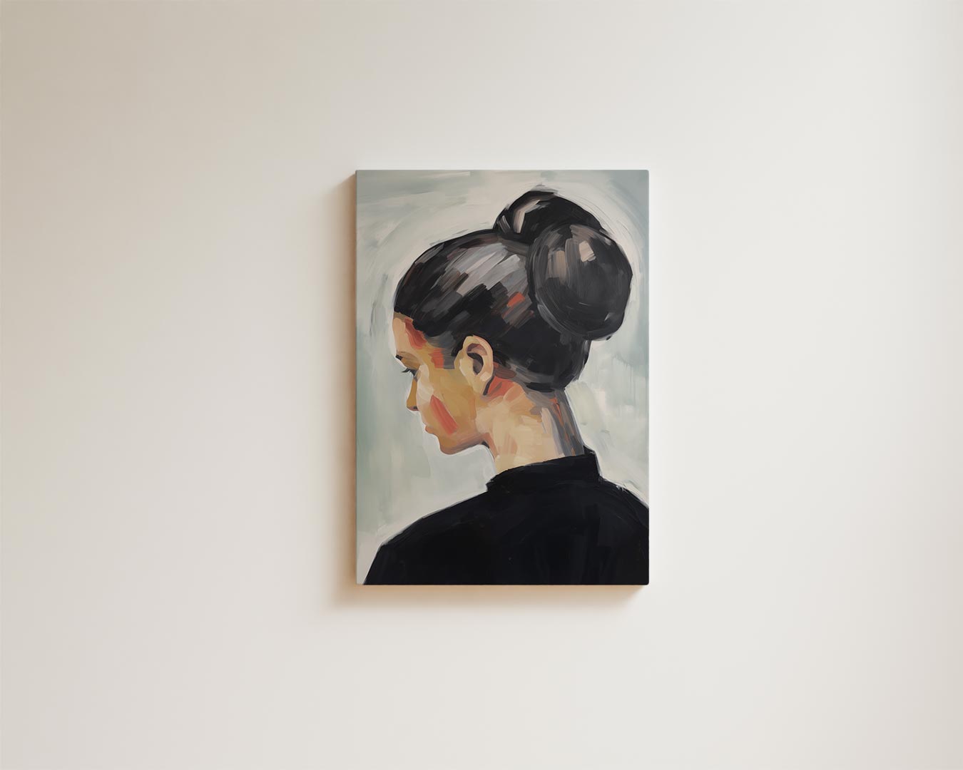 Vrouwelijke Elegantie in Stille Reflectie Kunstwerk-canvas-dibond-plexiglas-wanddecoratie-WallArtistic