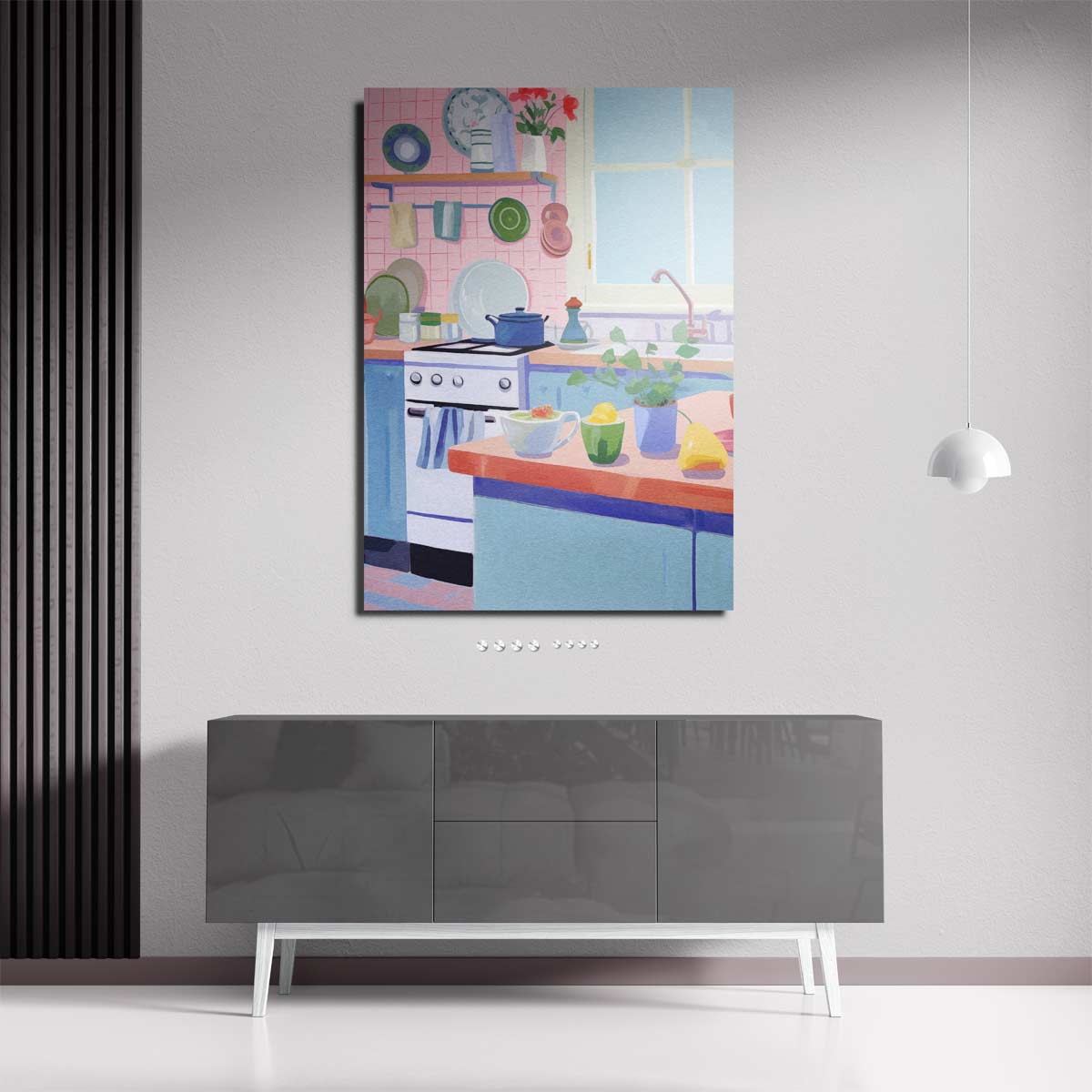 Kleurrijke Keukenidylle Kunstwerk-canvas-dibond-plexiglas-wanddecoratie-WallArtistic