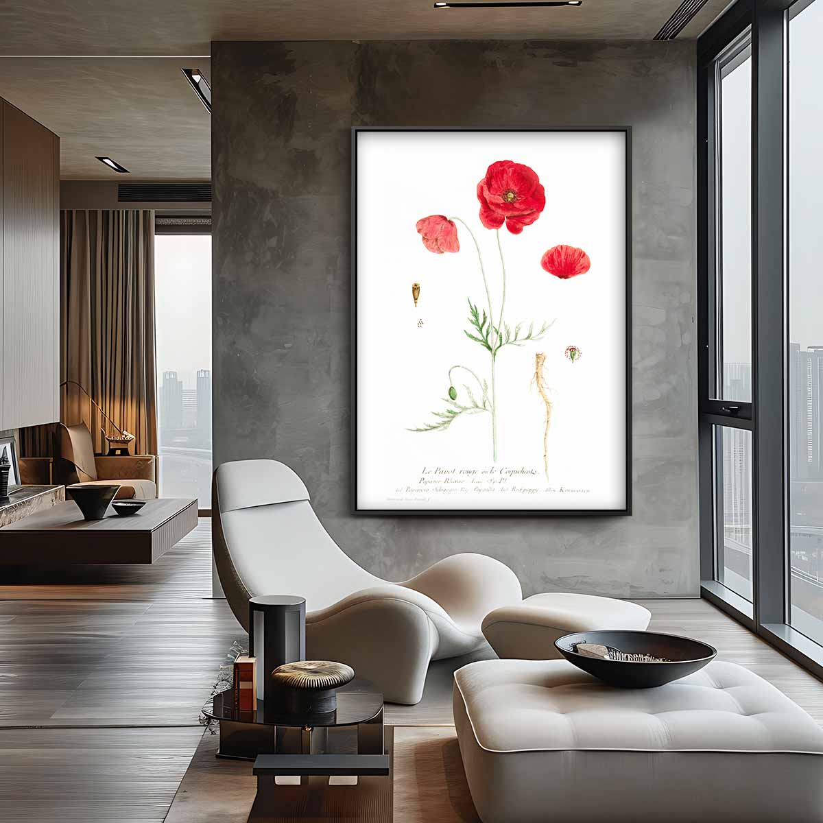 Botanische Print met Rode Klaproos Kunstwerk-canvas-dibond-plexiglas-wanddecoratie-WallArtistic
