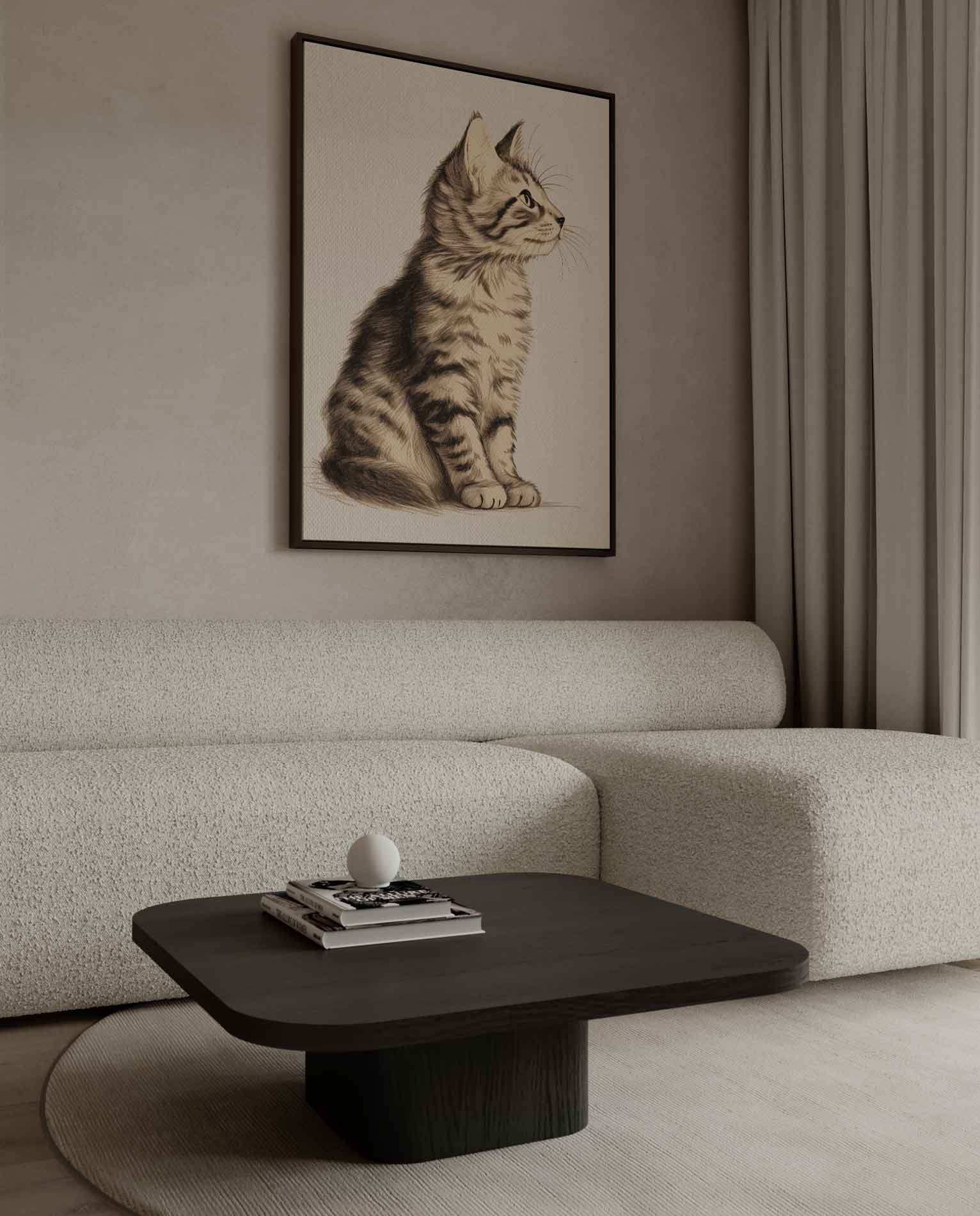 Dromerige Kat in Potlood Kunstwerk-canvas-dibond-plexiglas-wanddecoratie-WallArtistic