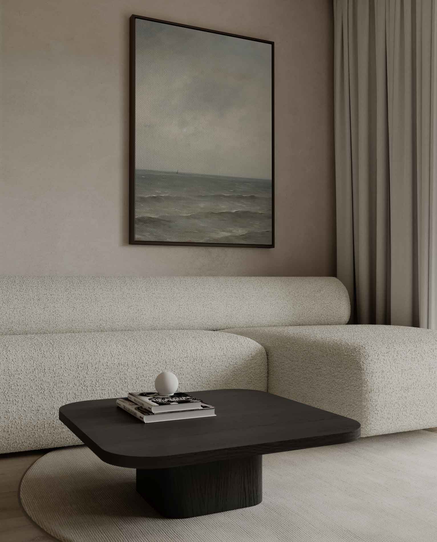 Rustige Zee onder Grijze Lucht Kunstwerk-canvas-dibond-plexiglas-wanddecoratie-WallArtistic