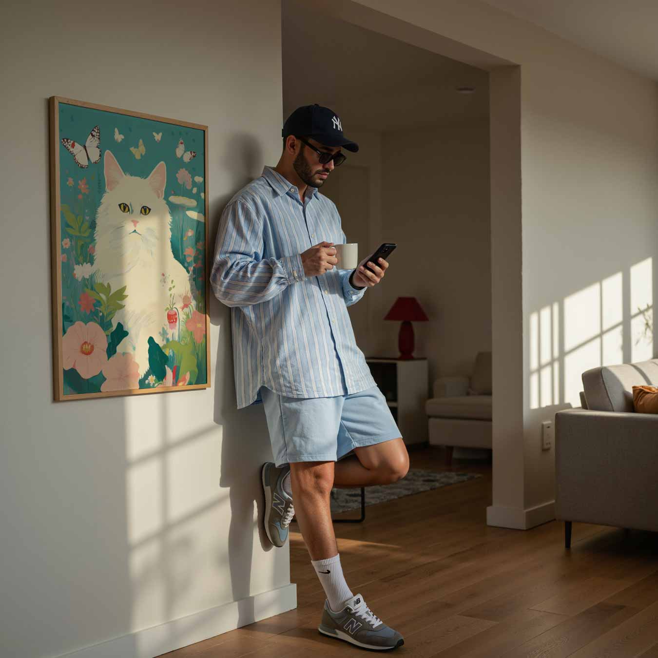 Dromerige Kat in Bloementuin Poster-WallArtistic