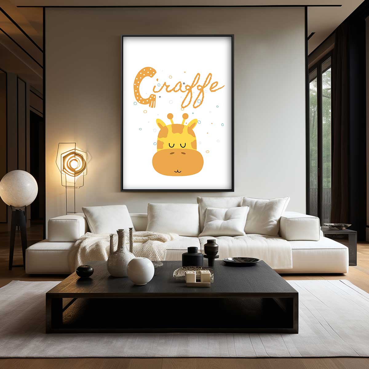 Dromerige Giraffe Illustratie Kunstwerk-canvas-dibond-plexiglas-wanddecoratie-WallArtistic