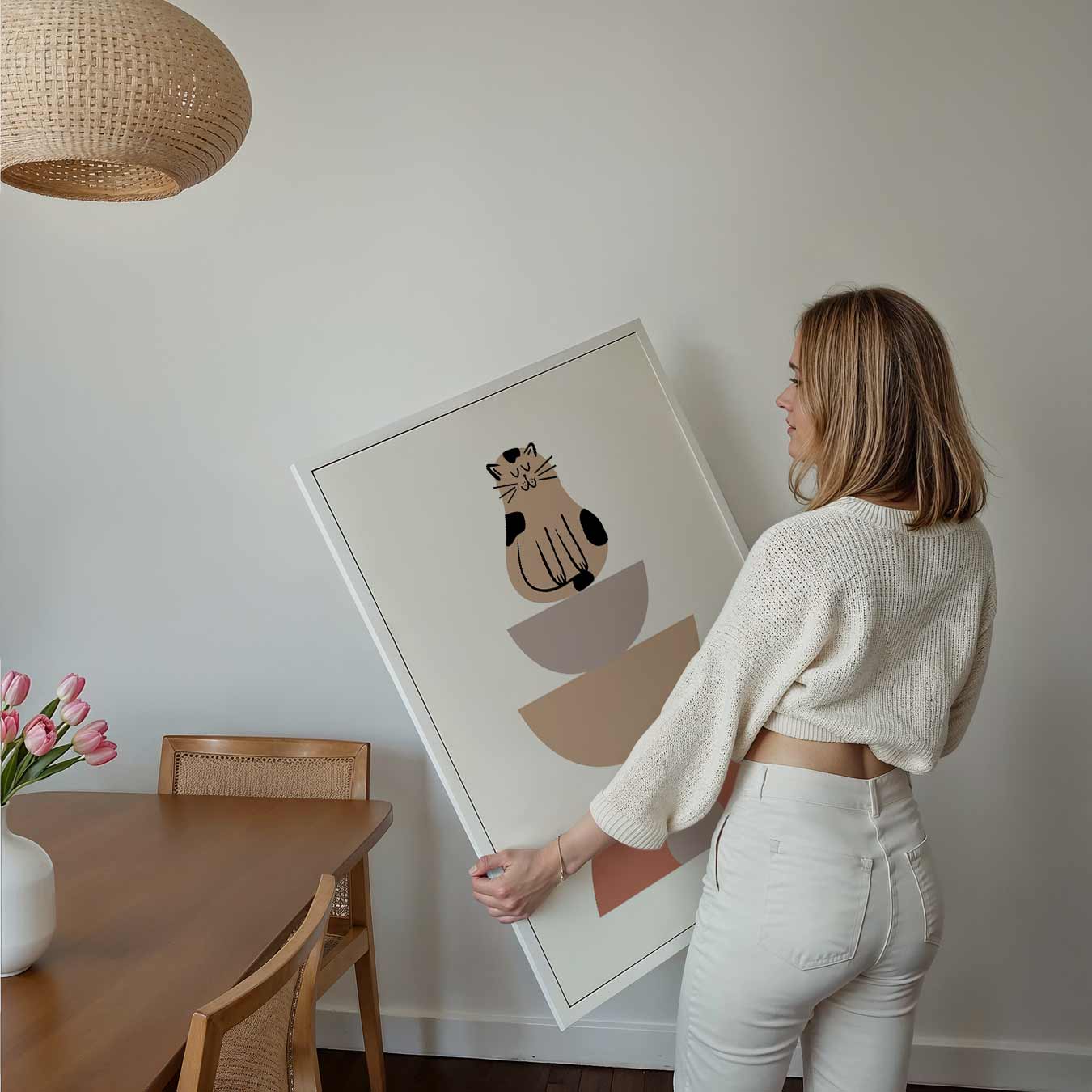 Dromerige Kat op Geometrische Vormen Poster-WallArtistic