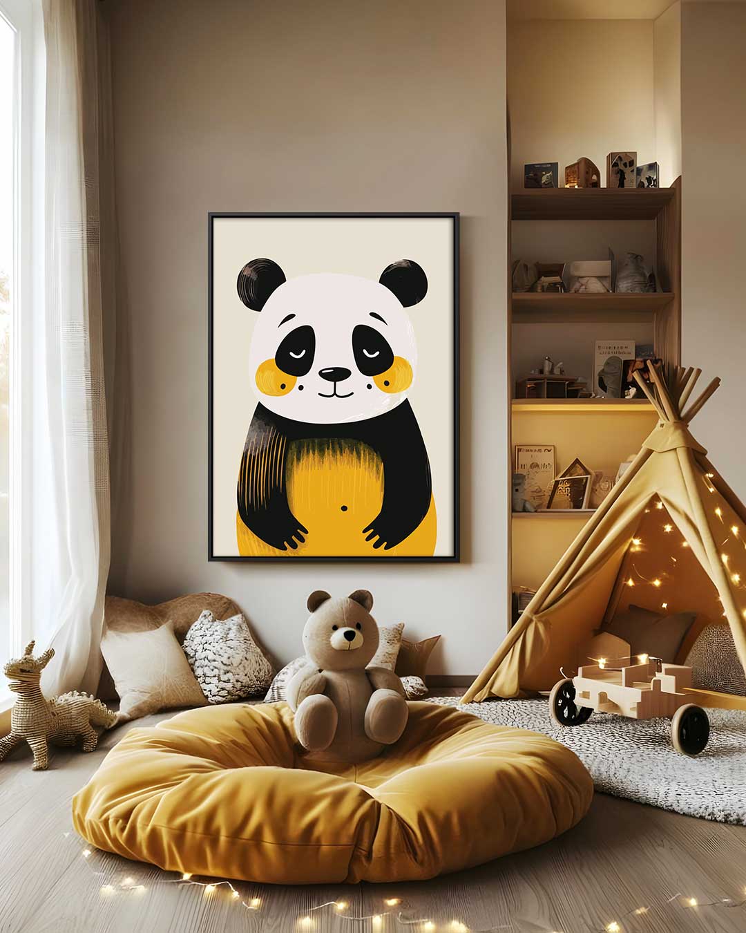 Vrolijke Panda Print Kunstwerk-canvas-dibond-plexiglas-wanddecoratie-WallArtistic