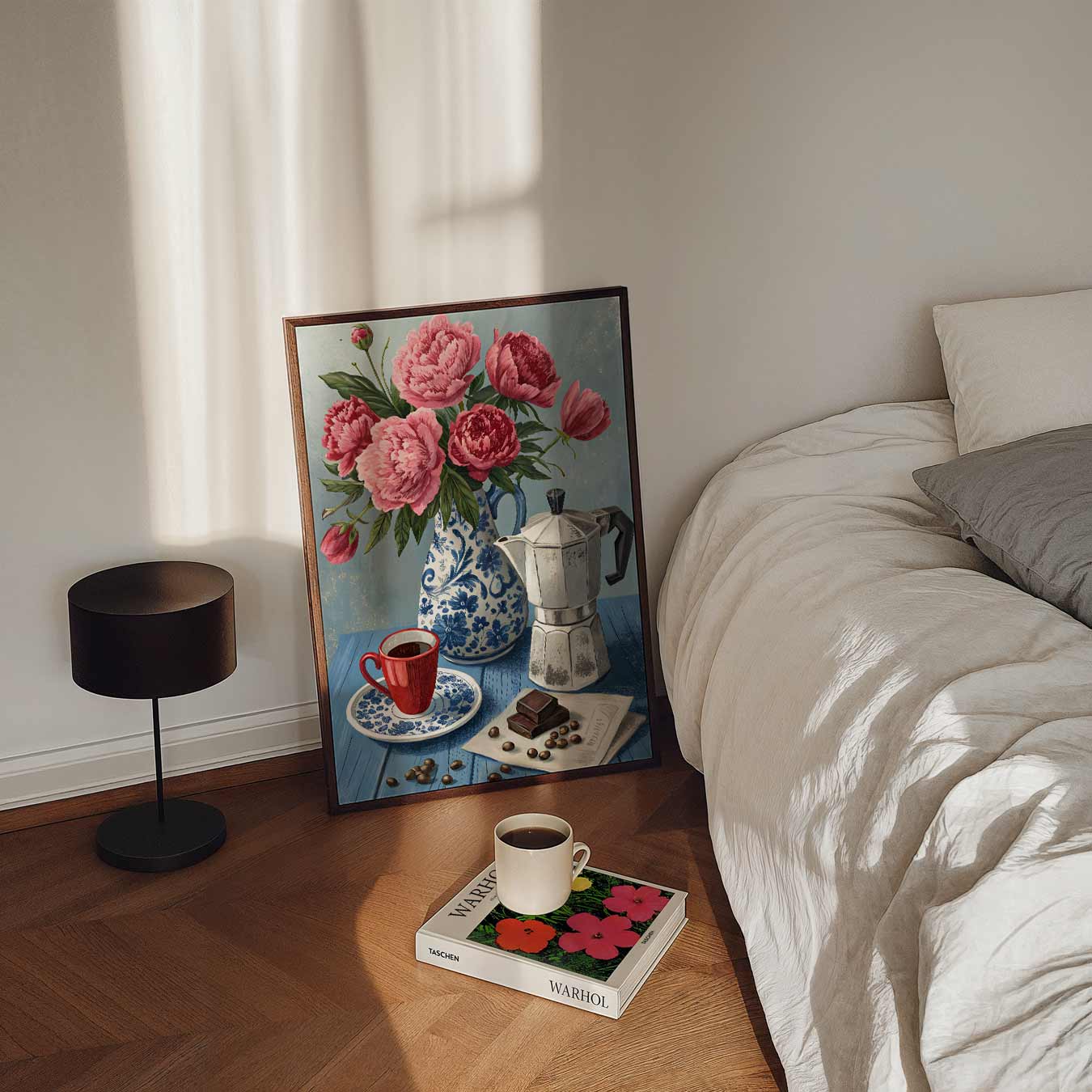 Bloemen en Koffie Stilleven Poster