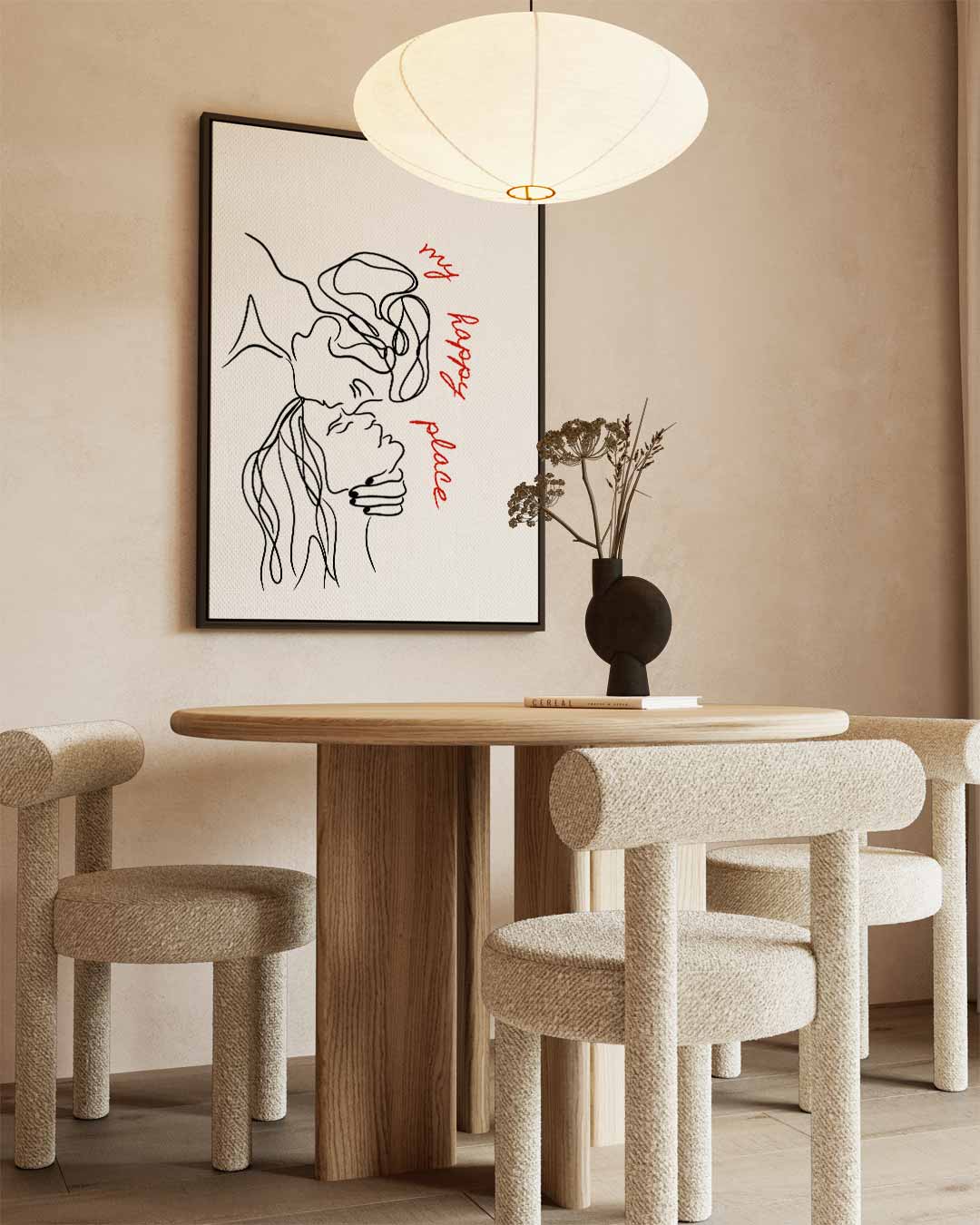 My Happy Place Lijntekening Kunstwerk-canvas-dibond-plexiglas-wanddecoratie-WallArtistic