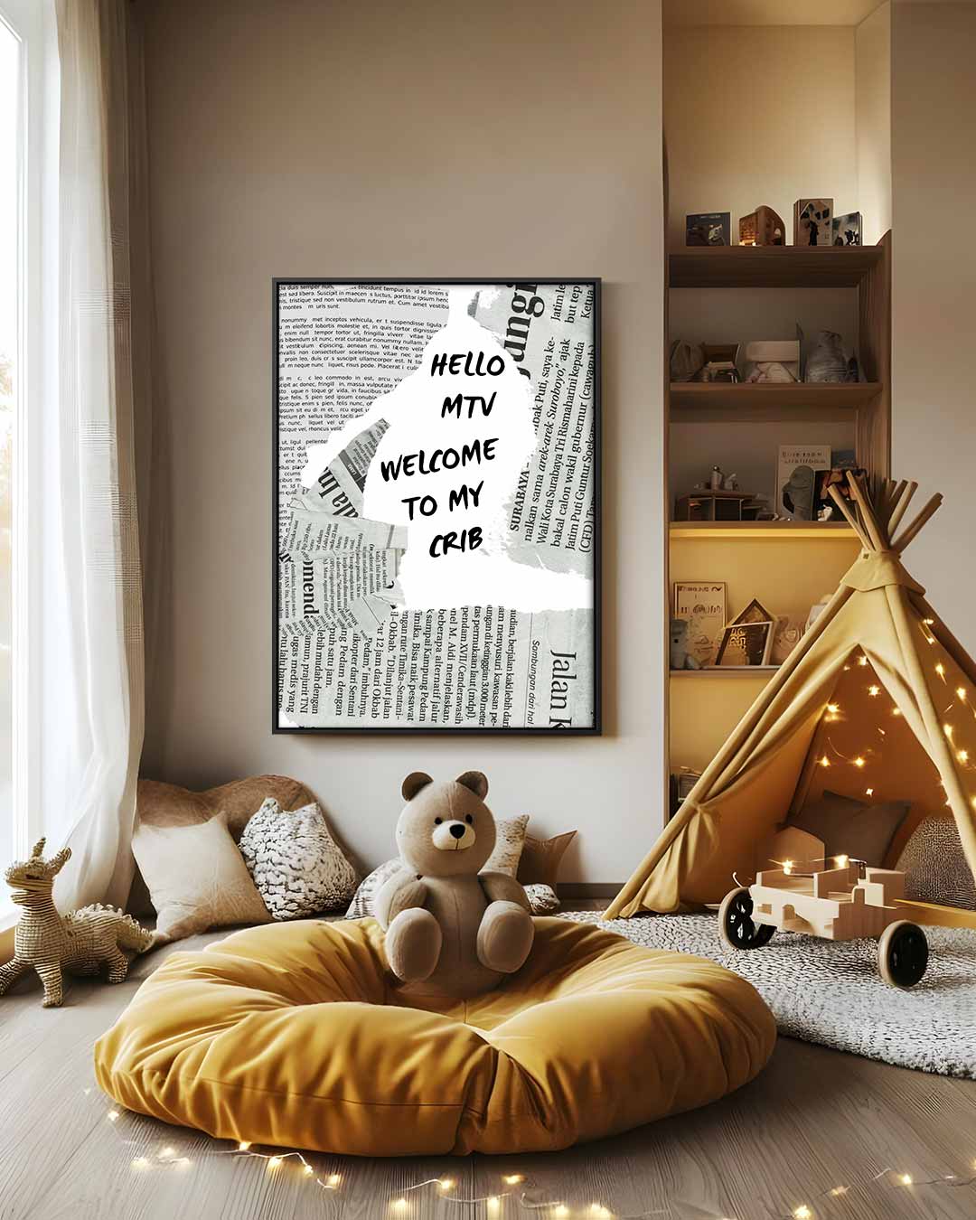 Grappige Krant Collage MTV Quote Kunstwerk-canvas-dibond-plexiglas-wanddecoratie-WallArtistic