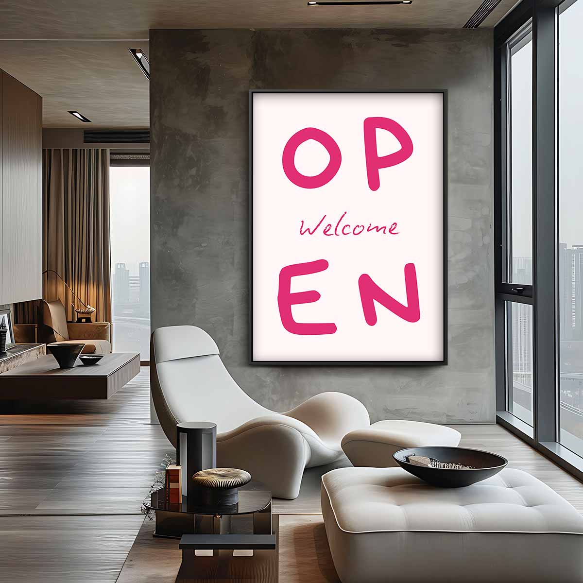 Welkomstbord "Open Kunstwerk-canvas-dibond-plexiglas-wanddecoratie-WallArtistic