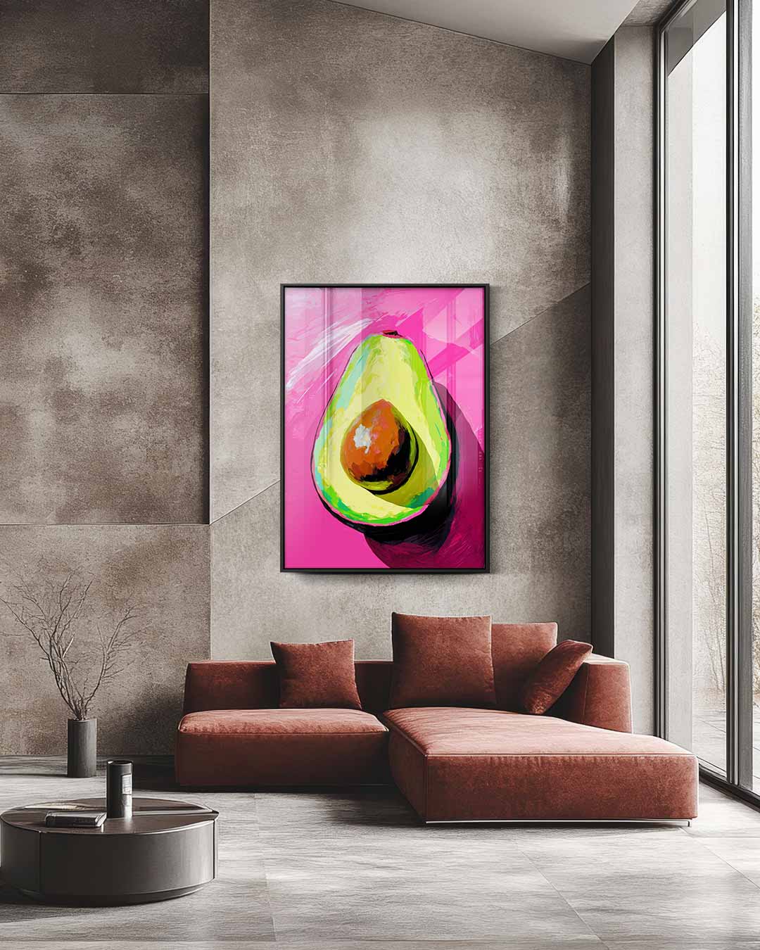 Avocado Kunstwerk met Roze Achtergrond Kunstwerk-canvas-dibond-plexiglas-wanddecoratie-WallArtistic