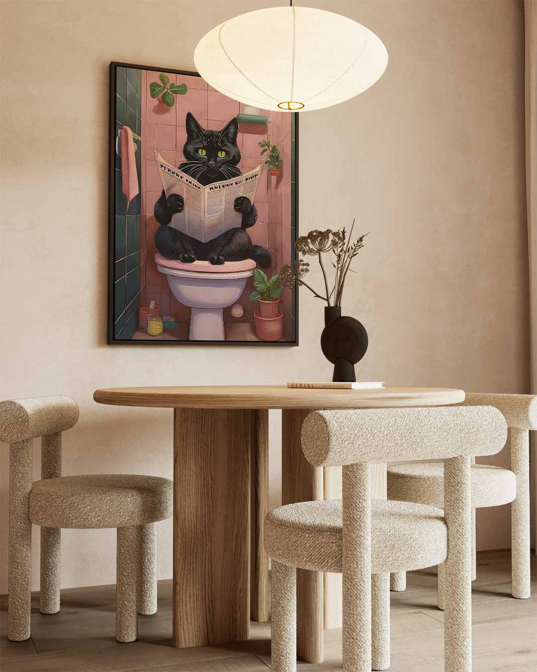 Kat Met Krant in de Badkamer Kunstwerk-canvas-dibond-plexiglas-wanddecoratie-WallArtistic