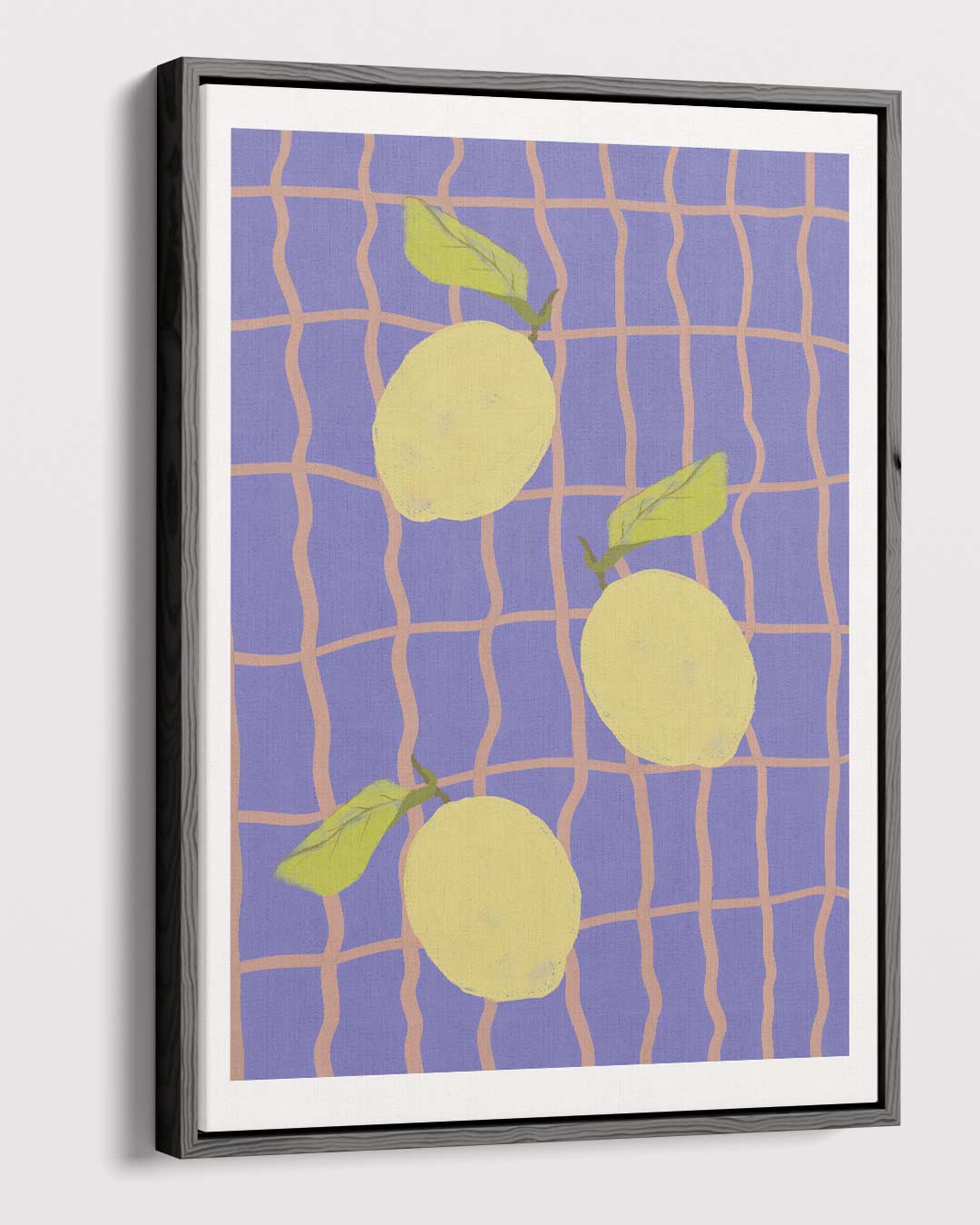 Citroenen op Blauw Ruitpatroon Kunstwerk-canvas-dibond-plexiglas-wanddecoratie-WallArtistic