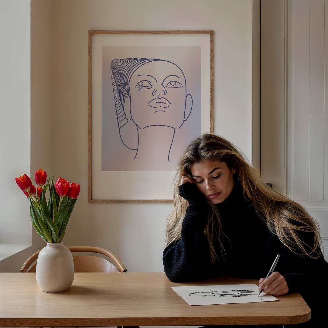Dromerige Lijntekening Portret Poster-WallArtistic