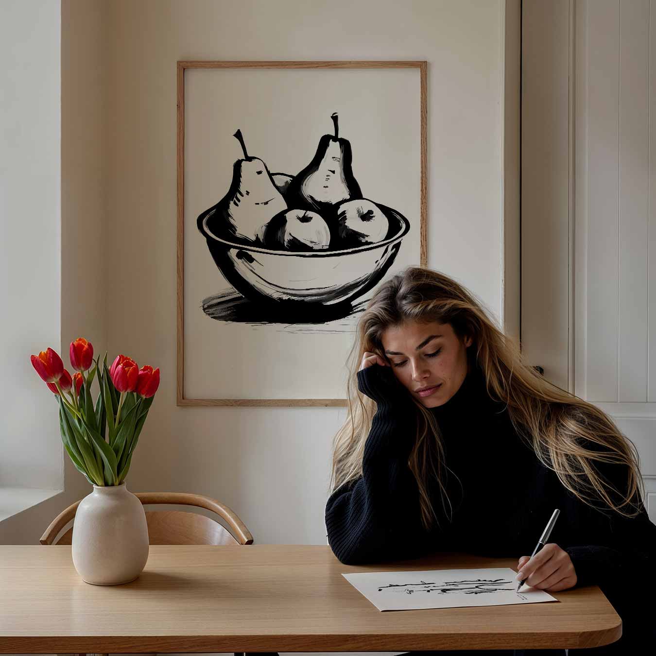 Elegante Zwart-Wit Fruitschaal Poster-WallArtistic