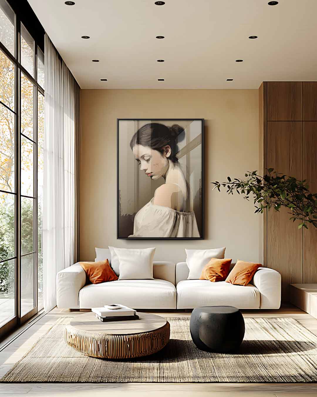 Dromerige Portretstudie Kunstwerk-canvas-dibond-plexiglas-wanddecoratie-WallArtistic