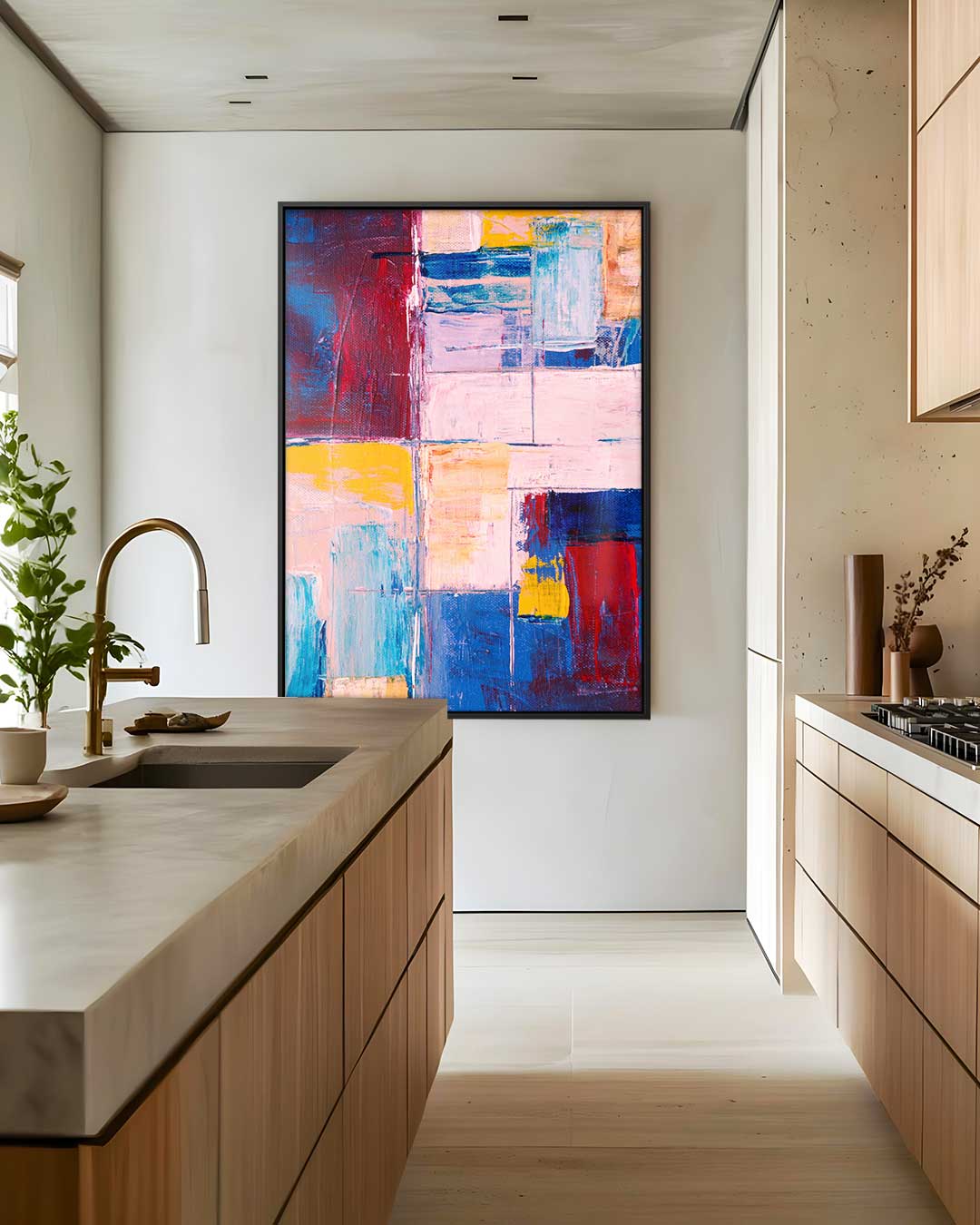 Kleurrijke Abstracte Compositie Kunstwerk-canvas-dibond-plexiglas-wanddecoratie-WallArtistic