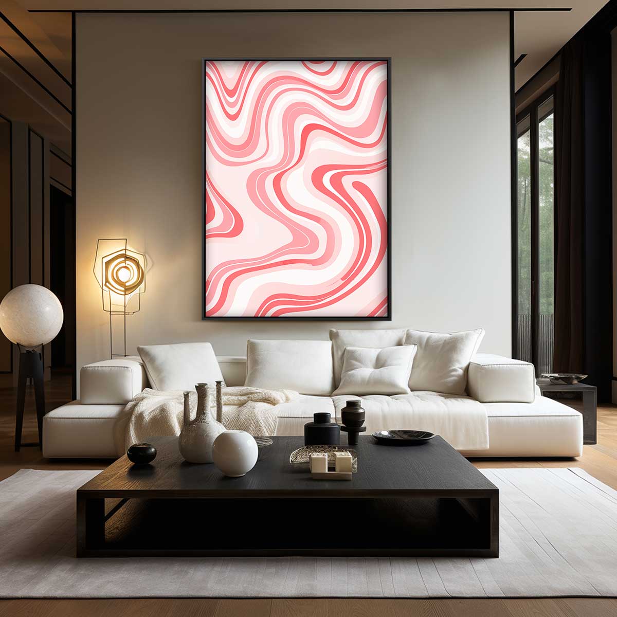 Vloeiende Rood en Roze Golven Kunstwerk-canvas-dibond-plexiglas-wanddecoratie-WallArtistic