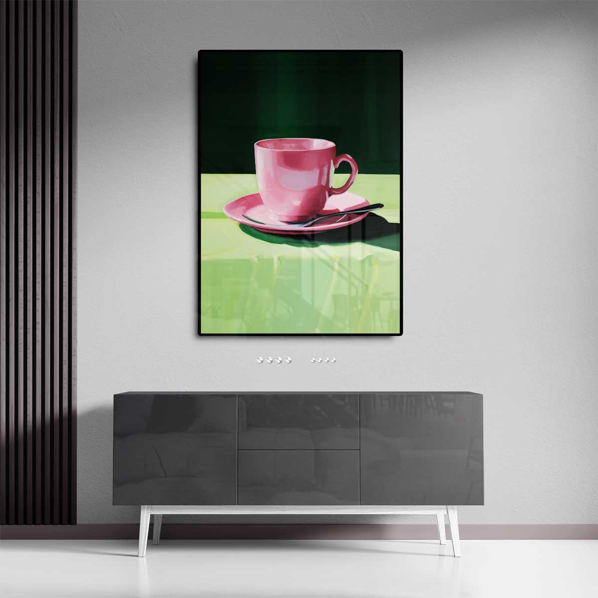 Roze Kopje op Groen Tafellaken Kunstwerk-canvas-dibond-plexiglas-wanddecoratie-WallArtistic