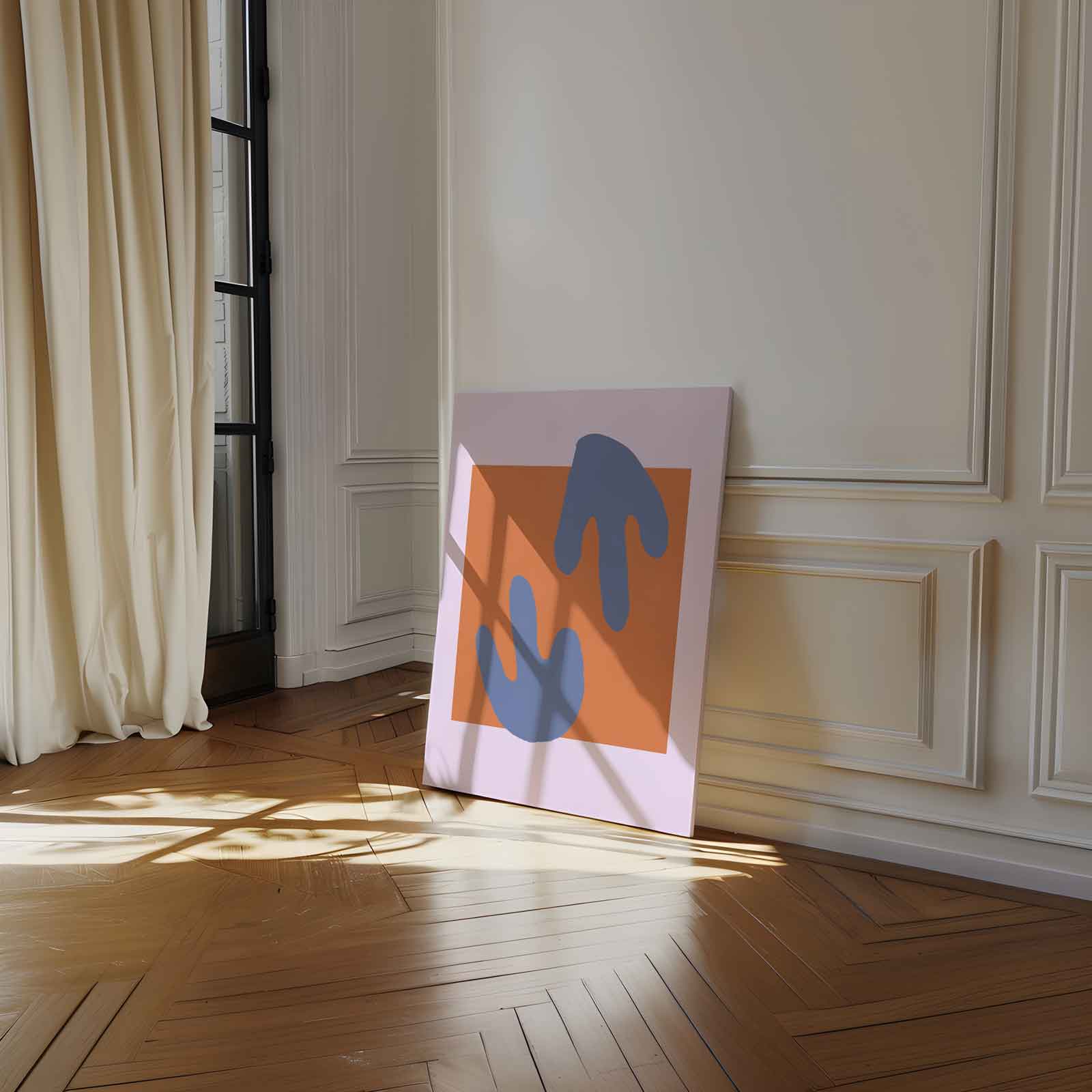 Abstracte Kleurencompositie in Paars en Oranjebruin Kunstwerk-canvas-dibond-plexiglas-wanddecoratie-WallArtistic