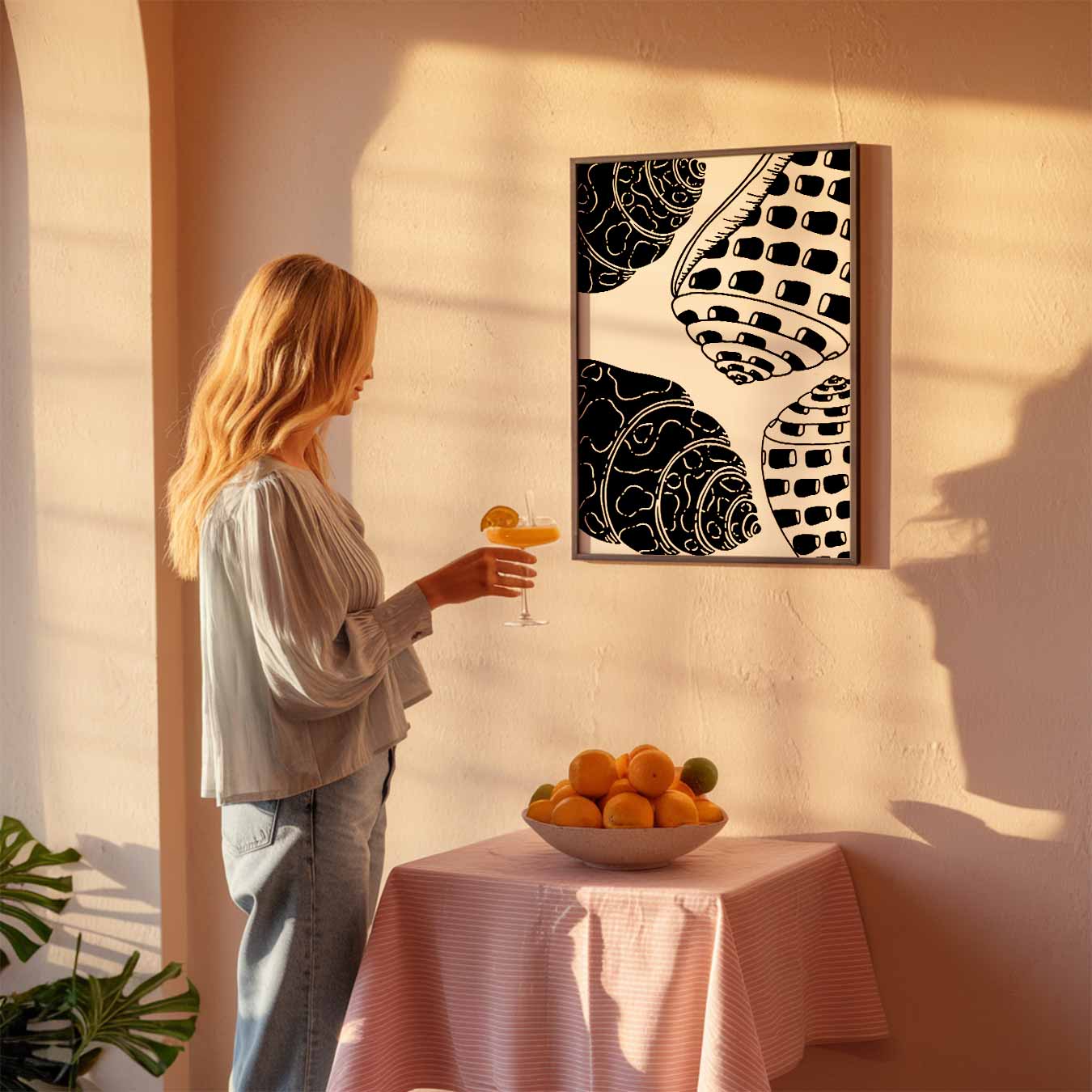 Zwart-wit schelpenkunstposter