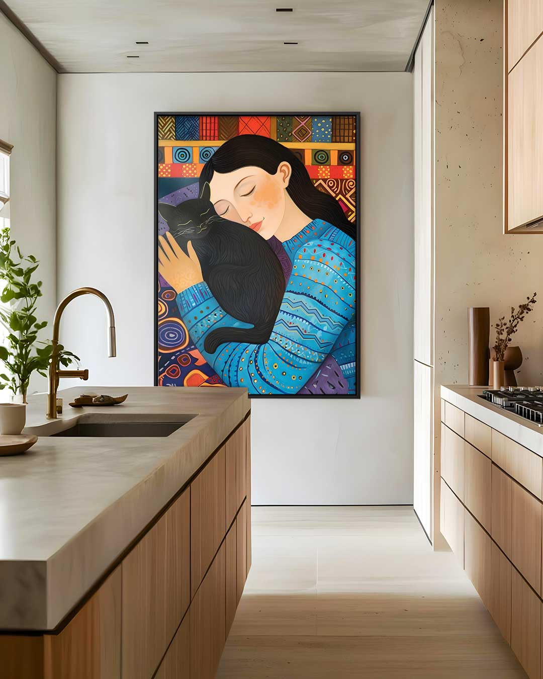 Knuffel met Kat Kunstwerk-canvas-dibond-plexiglas-wanddecoratie-WallArtistic