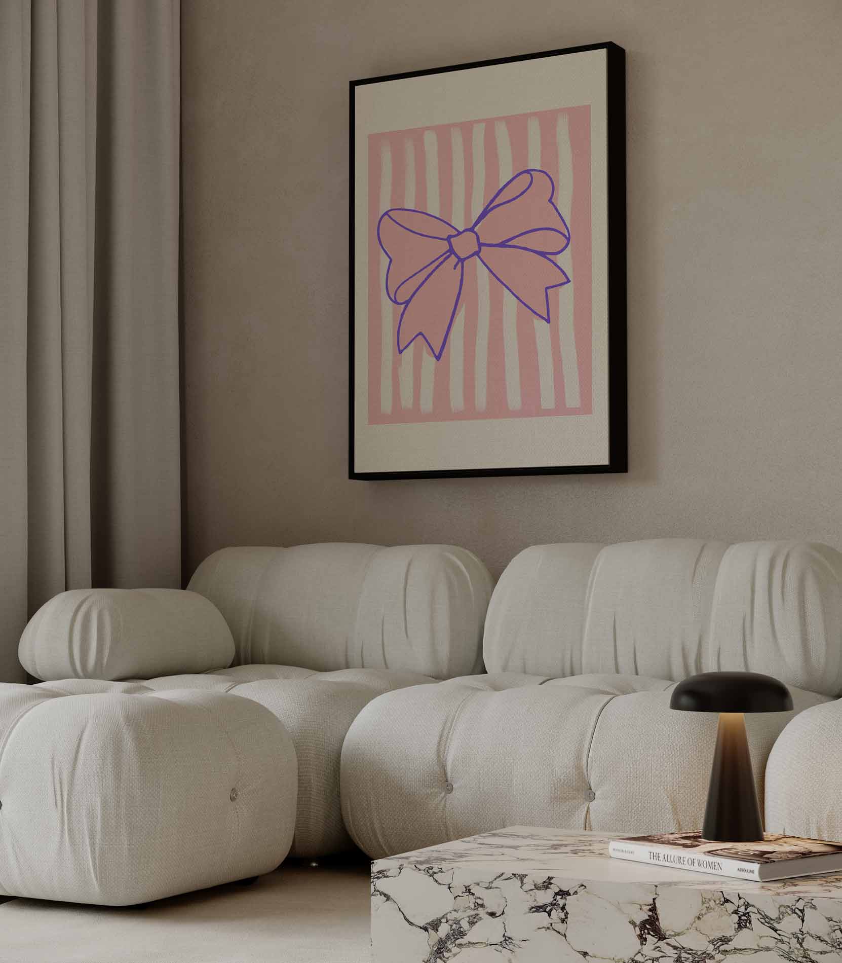 Speelse Strik op Roze Strepen Kunstwerk-canvas-dibond-plexiglas-wanddecoratie-WallArtistic