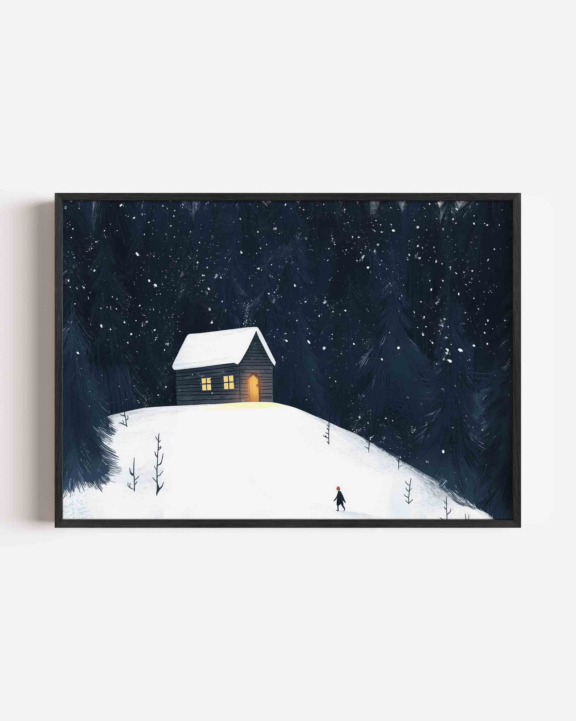 Winterlandschap met huis Poster