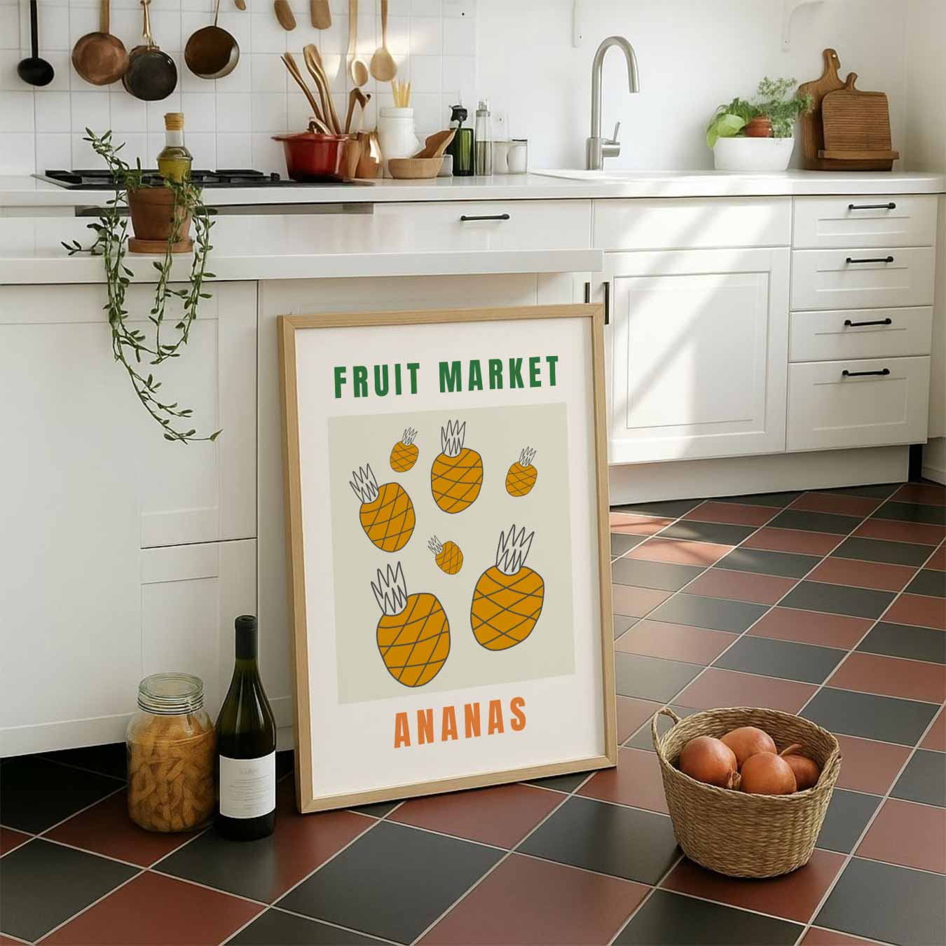 Vrolijke Fruitmarkt Ananas Poster-WallArtistic