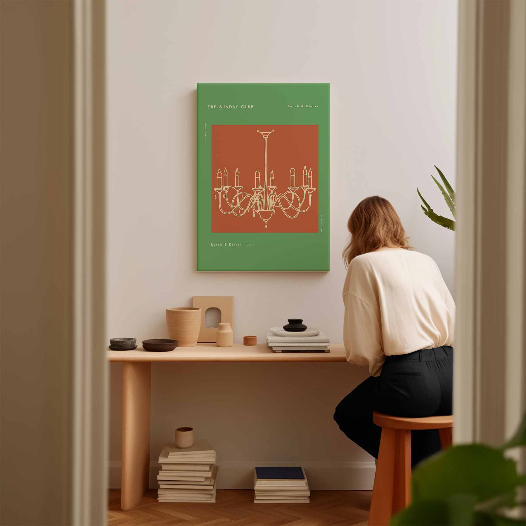 Retro Kroonluchter Illustratie Kunstwerk-canvas-dibond-plexiglas-wanddecoratie-WallArtistic